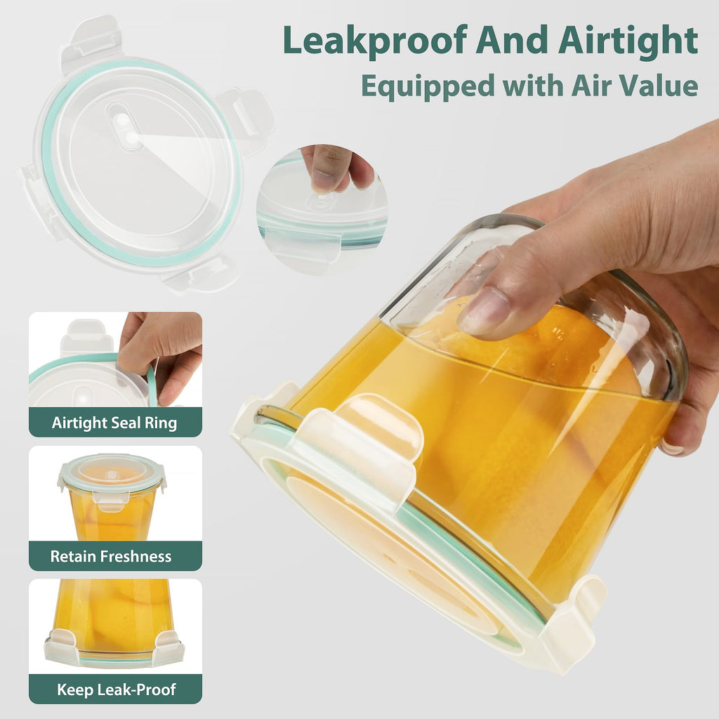 16oz Glass Meal Prep Containers, Airtight 2 Cup Glass Storage Containers with Lids, Heat-Resistant BPA-Free Borosilicate Glass Soup Container for Leftover, Microwave, Dishwasher&Freezer Safe (4 Packs)