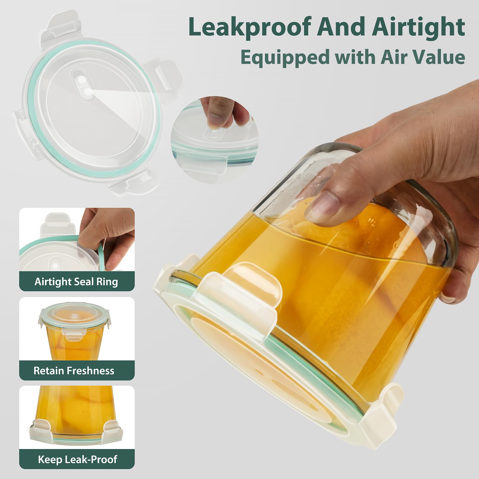 16oz Glass Meal Prep Containers, Airtight 2 Cup Glass Storage Containers with Lids, Heat-Resistant BPA-Free Borosilicate Glass Soup Container for Leftover, Microwave, Dishwasher&Freezer Safe (4 Packs)