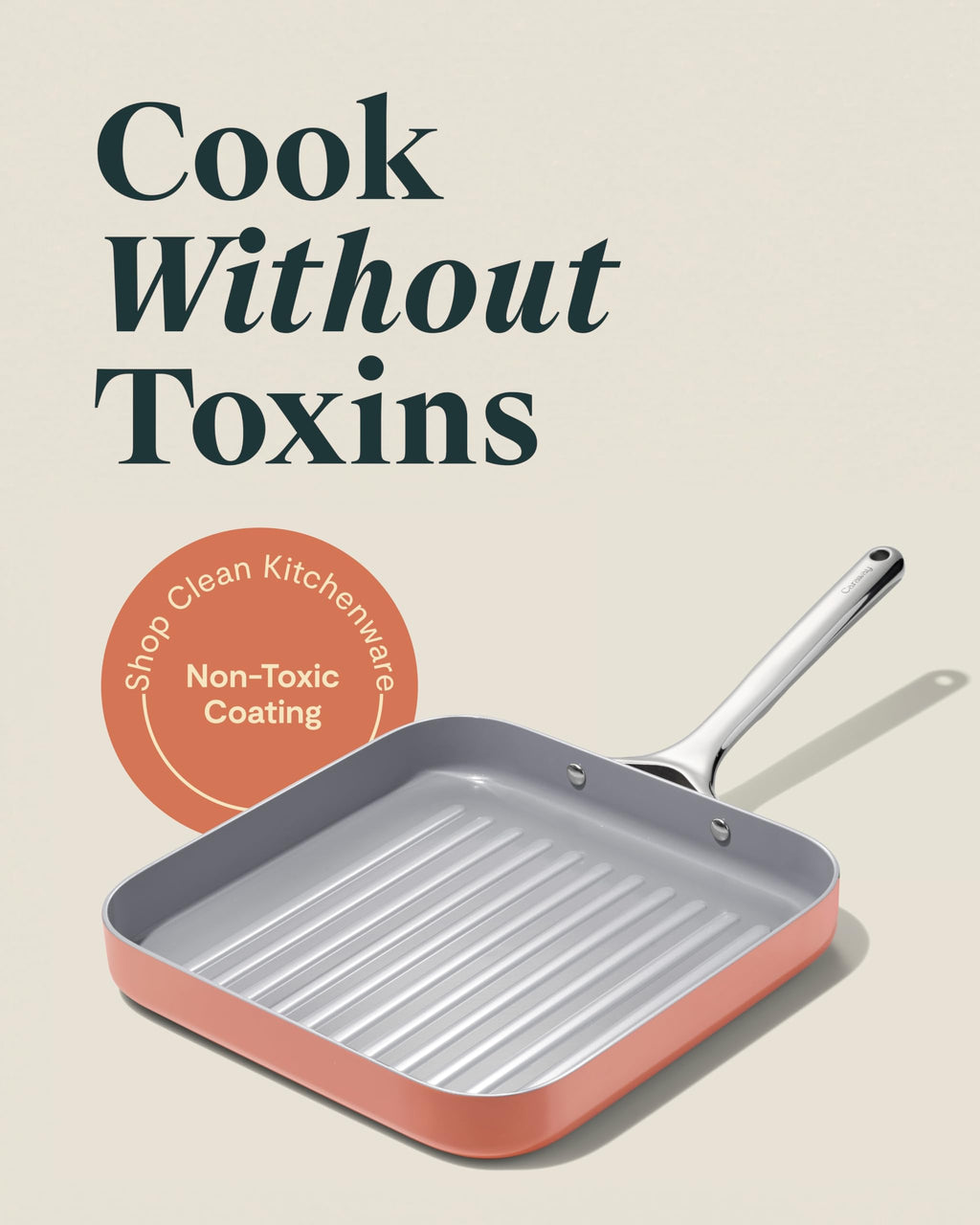 Caraway Square Grill Pan - 11” Grill Pan - Non-Stick Ceramic Coated - Non Toxic, PTFE & PFOA Free - Oven Safe & Compatible with All Stovetops - Cream