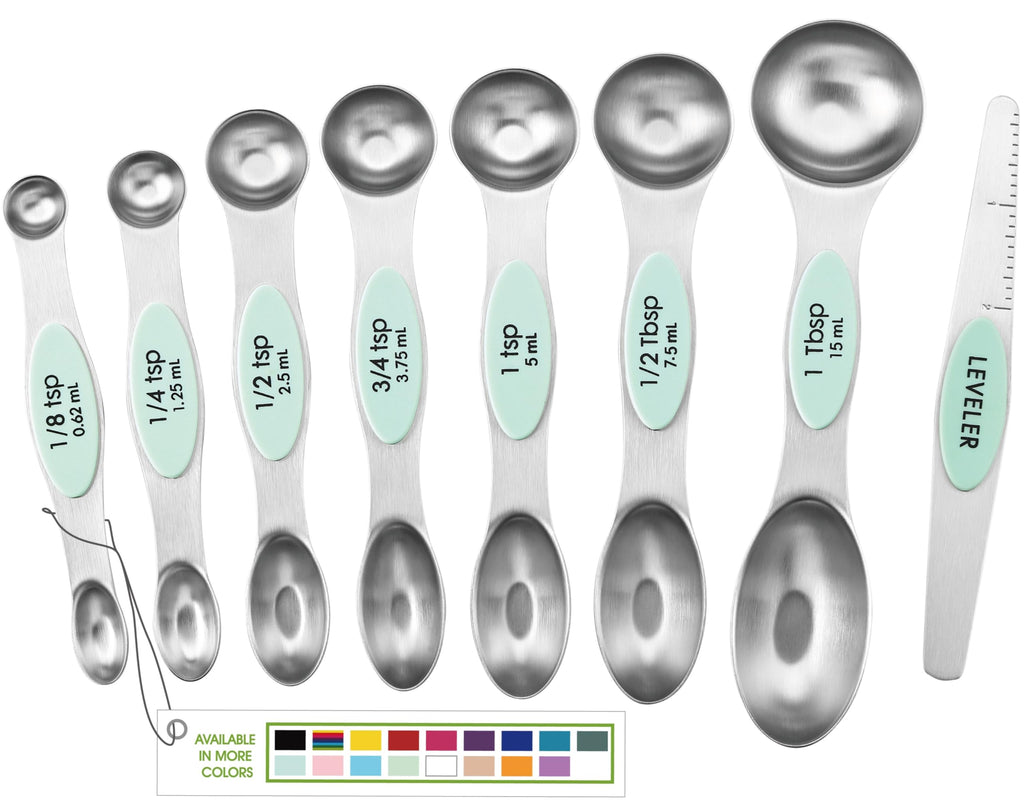 Spring Chef Stainless Steel Magnetic Measuring Spoons Set with Strong N45 Magnets, Heavy Duty Metal Kitchen Gadgets for Baking & Cooking, Fits in Most Kitchen Spice Jars, Set of 8 with Leveler, Black