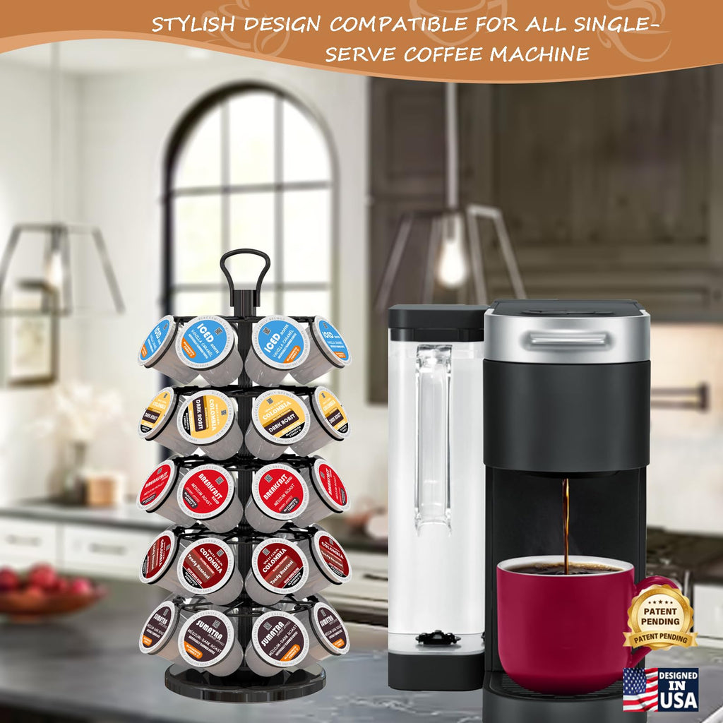 K Cup Holders,K Cup Holder, K Cups Holder,K Cup Carousel, Coffee Pods Holder Storage Organizer Stand,No Assembly Required,Black (Capacity of 40 Pods, Black)