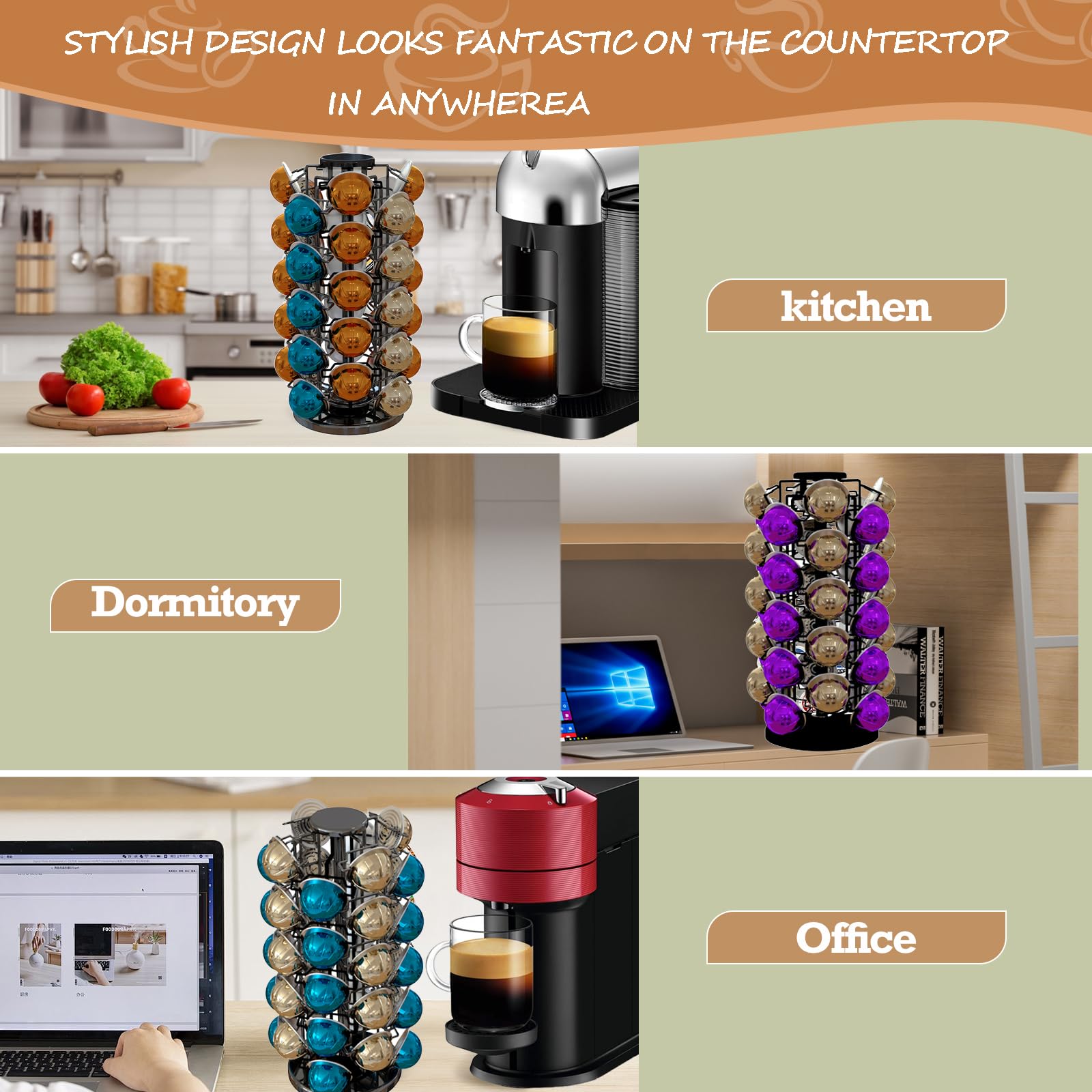 K Cup Holders,K Cup Holder, K Cups Holder,K Cup Carousel, Coffee Pods Holder Storage Organizer Stand,No Assembly Required,Black (Capacity of 40 Pods, Black)