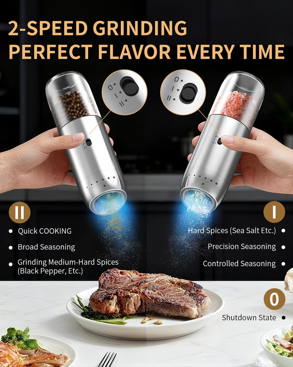 CIRCLE JOY Rechargeable Salt and Pepper Grinder Set Gravity Electric Salt and Pepper Grinder Set, LED Light, Adjustable Coarseness, for Home Kitchen BBQ, Black & White
