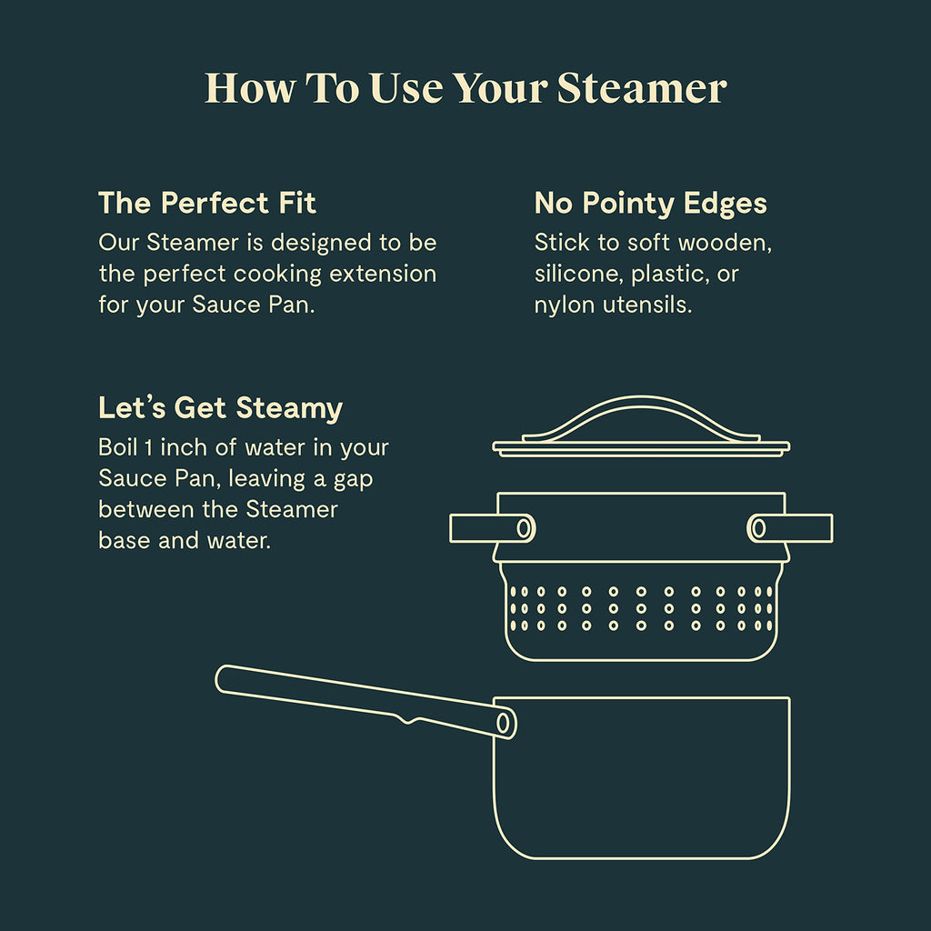 Caraway Steamer - Stainless Steel Steamer with Handles - Non Stick, Non Toxic Coating - Steam Veggies, Seafood, and More - Compatible With Our Dutch Oven or Sauce Pan - Small