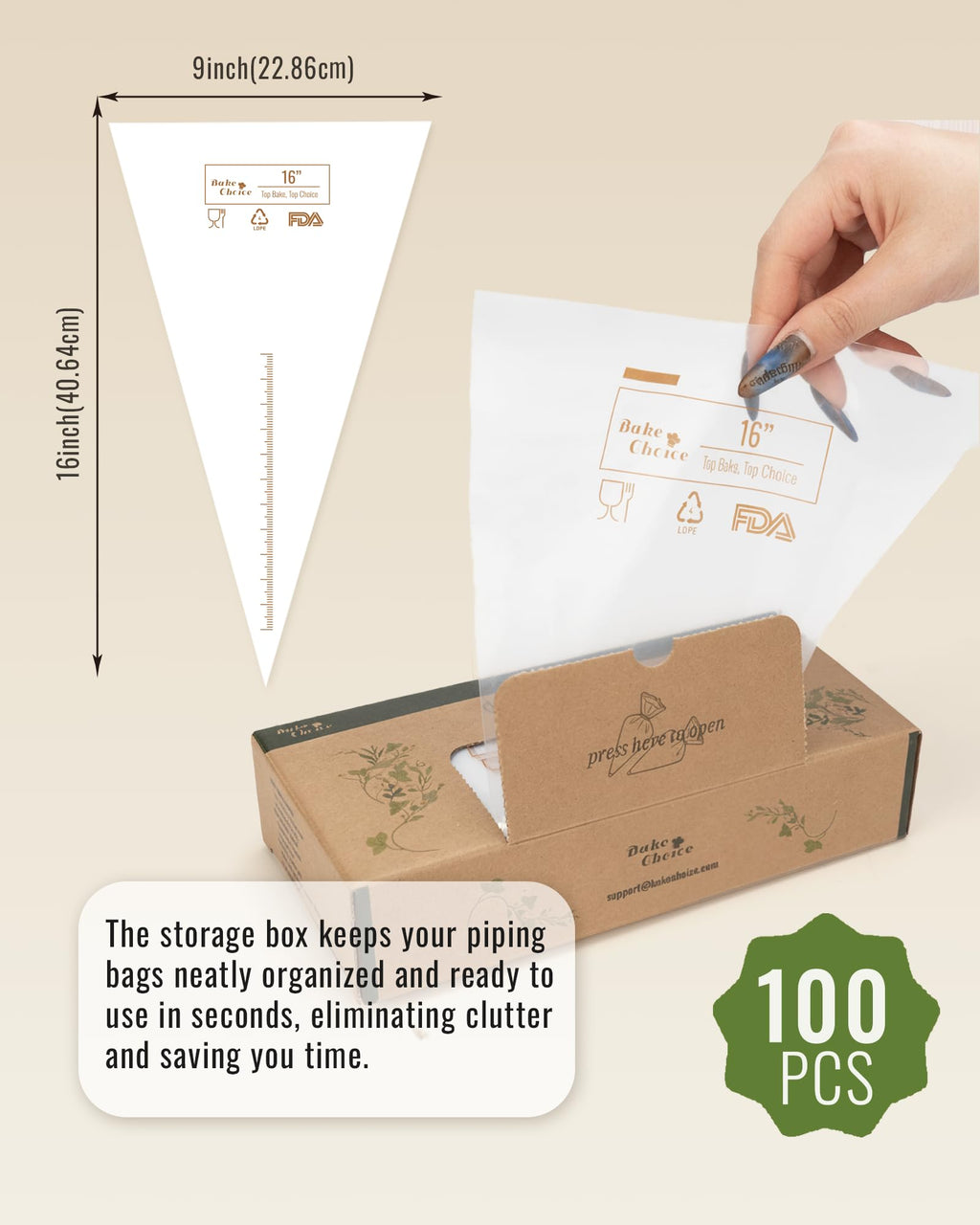 16 Inch Large Piping Bags, 100PCS Thickened Disposable Pastry Bags, Anti Burst Icing Bags for Cream Frosting, Non-slip Frosting Bags, Cake & Cookie Decorating Supplies