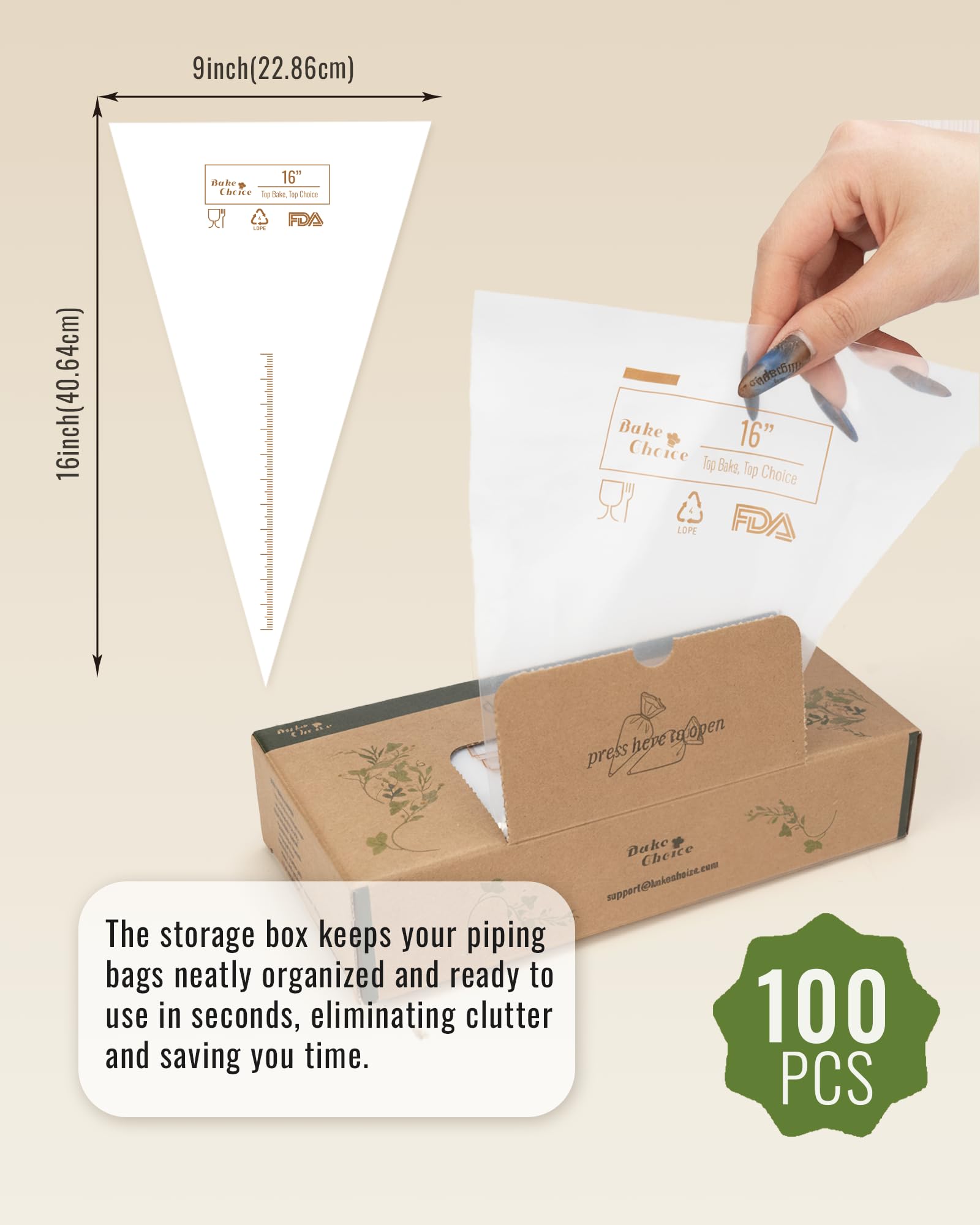 16 Inch Large Piping Bags, 100PCS Thickened Disposable Pastry Bags, Anti Burst Icing Bags for Cream Frosting, Non-slip Frosting Bags, Cake & Cookie Decorating Supplies