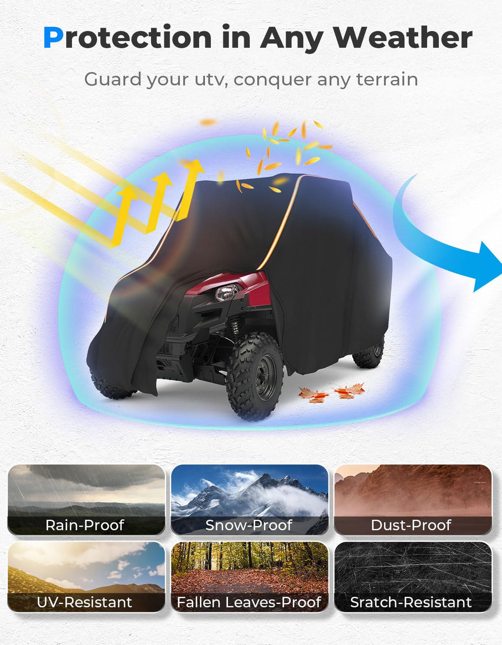 KEMIMOTO UTV Cover 2 Seater All-Weather Protection, Compatible with Polaris Ranger XP 1000/ Mule/Pioneer/Wolverine/CFMOTO UForce, Ranger Cover 2-3 Seater PU Oxford Cloth Windproof Medium Size