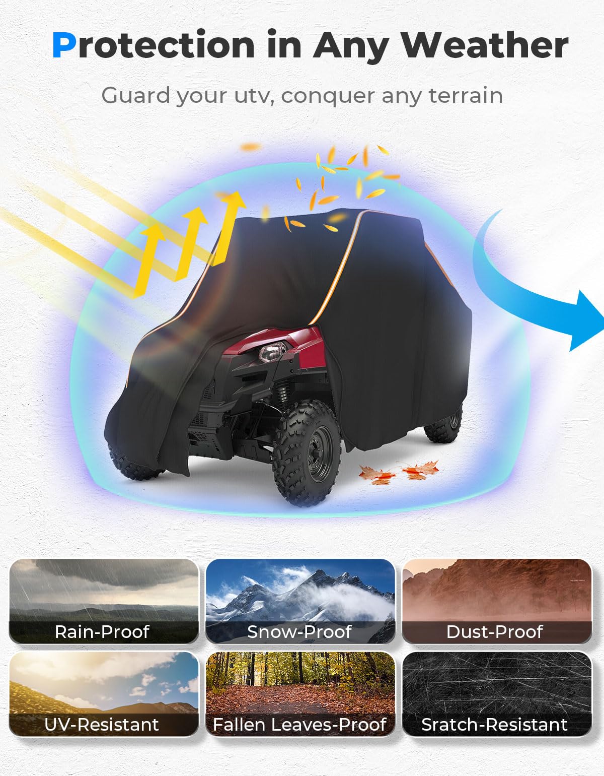 KEMIMOTO UTV Cover 2 Seater All-Weather Protection, Compatible with Polaris Ranger XP 1000/ Mule/Pioneer/Wolverine/CFMOTO UForce, Ranger Cover 2-3 Seater PU Oxford Cloth Windproof Medium Size