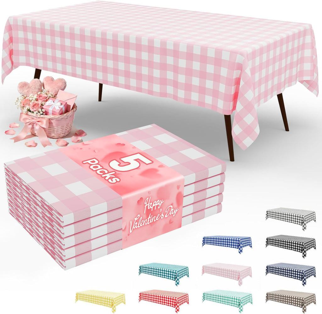 Smiry 3 Pack Red Gingham Disposable Tablecloths - 54" x 108" Heavy Duty Plastic Table Cloth, Waterproof Buffalo Plaid Table Covers for Picnic, Banquets, Outdoor Parties