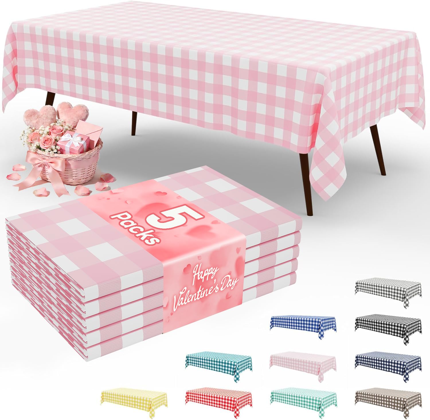 Smiry 3 Pack Red Gingham Disposable Tablecloths - 54" x 108" Heavy Duty Plastic Table Cloth, Waterproof Buffalo Plaid Table Covers for Picnic, Banquets, Outdoor Parties