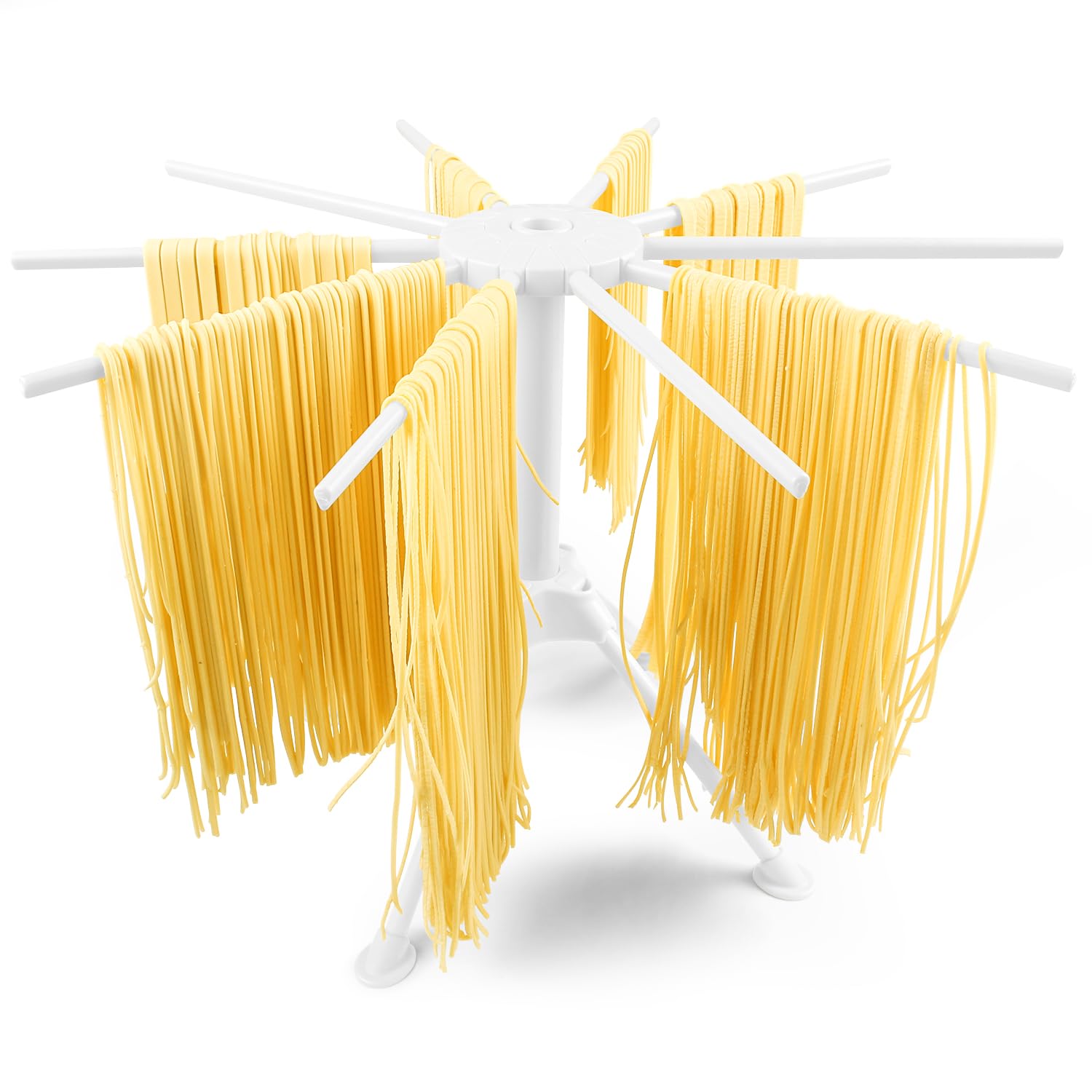 KEOUKE Collapsible Pasta Drying Rack - Foldable 10-Rod Pasta Dryer, Compact & Sturdy Design for Homemade Spaghetti Noodles, Easy Storage, Plastic
