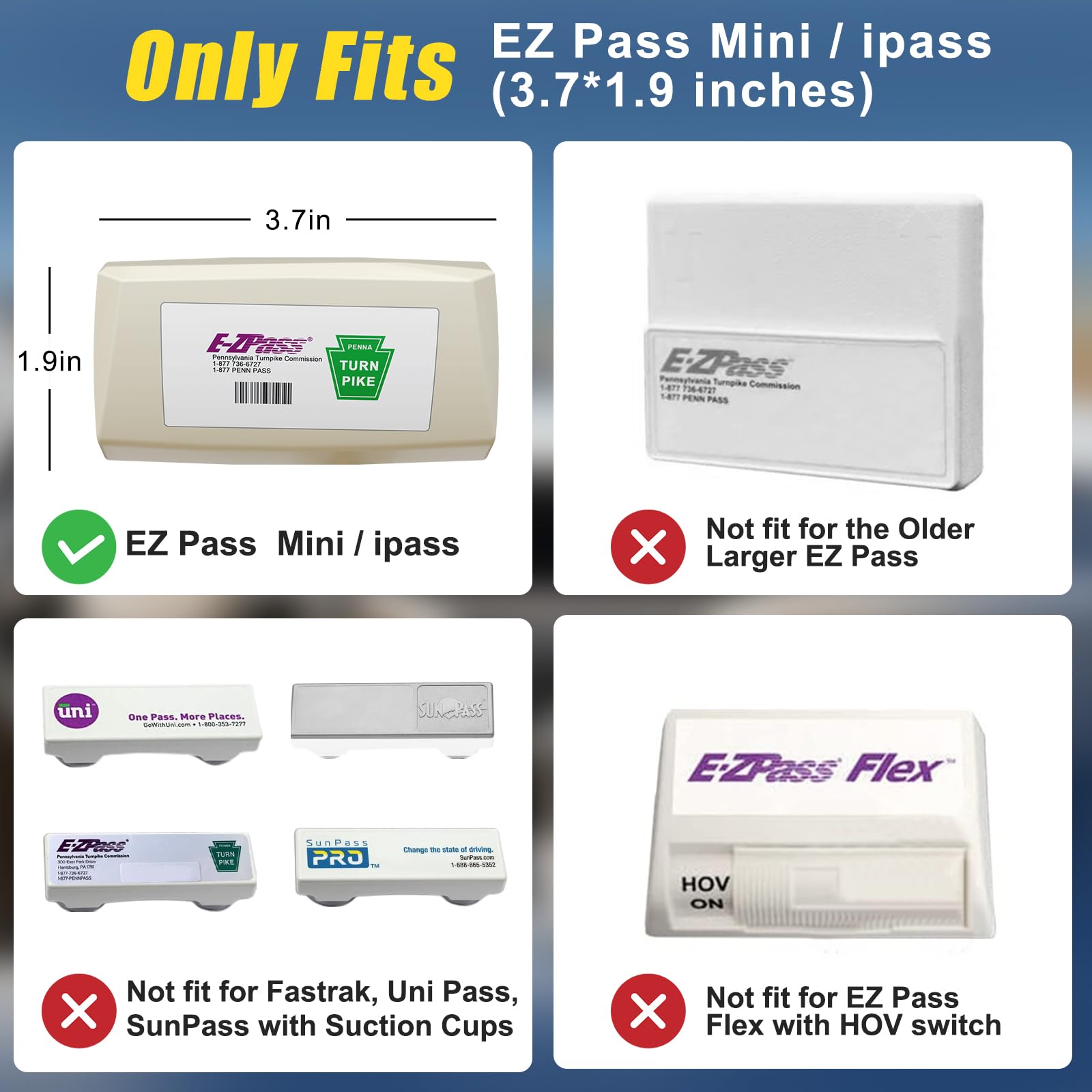 Zeyitian Ez Pass Holder Clear 1 Pack - Super Strong Suction Cups for Windshield, Toll Pass Transponder Holder for EZ Pass/iPass