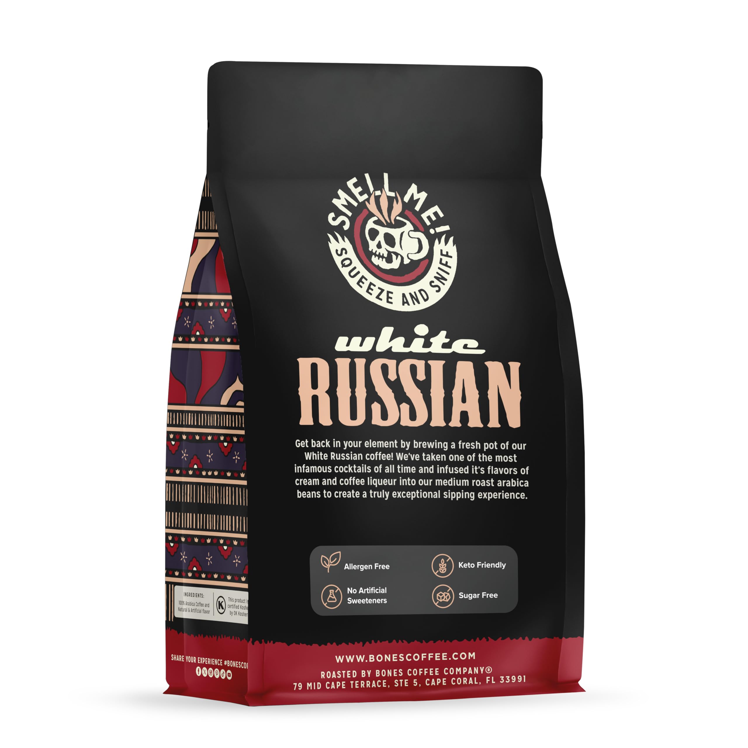 Bones Coffee Company Salted Caramel Flavored Coffee, Medium Roast Low Acid Arabica Beans Compatible with Auto drip and French Press Coffee Maker, 12 Oz Whole Bean