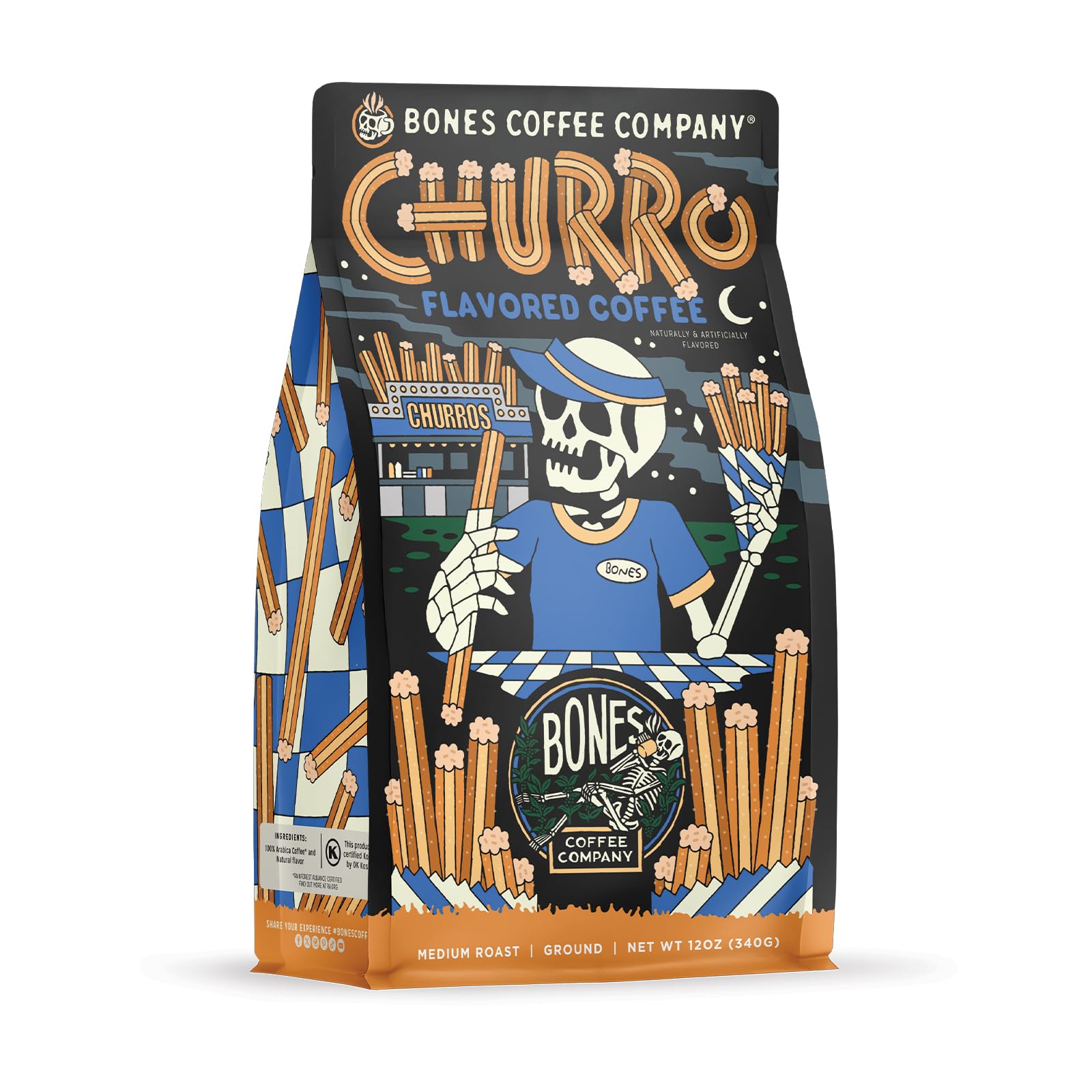 Bones Coffee Company Blueberry Blast Cake, Blueberry Pancakes Flavored Coffee, Medium Roast Low Acid Arabica Beans Compatible with Auto drip and French Press Coffee Maker, 12 Oz Ground