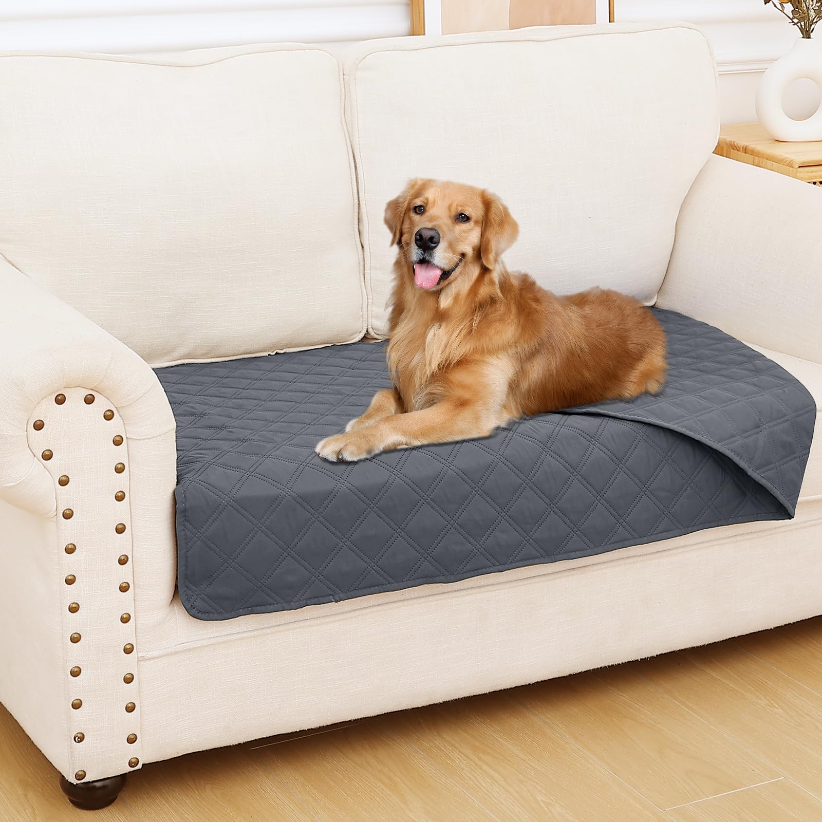 Smiry Waterproof Couch Covers for Dogs Washable, Reversible Pet Couch Covers for 3 Cushion Sofa Pet Friendly, Soft Sofa Furniture Protector for Dogs Cat Kids, Checkered (30"x70", Grey/Dark Grey)