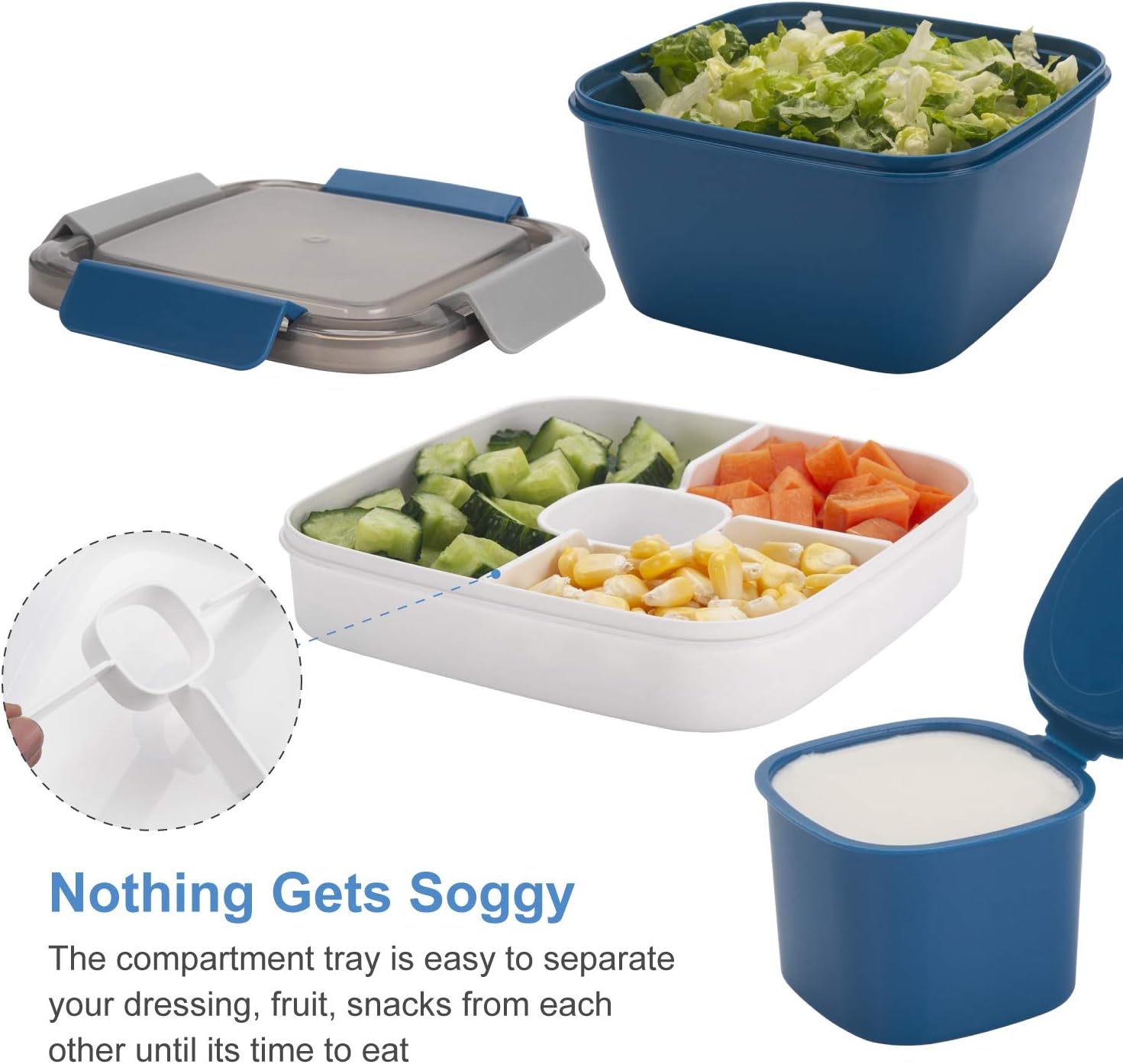 Freshmage Salad Lunch Container and 4 Pack 20 oz Yogurt Parfait Cups with Lids