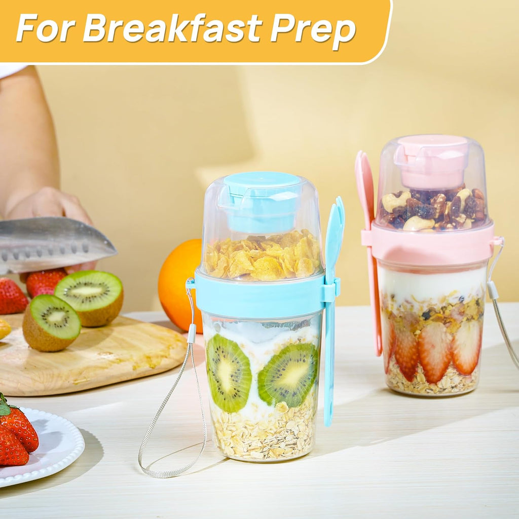 Vtopmart 4 Pack 27oz Yogurt Parfait Cups with Lids and Spoons, Overnight Oats Containers, Reusable Topping Compartment for Breakfast with Yogurt, Cereal or Oatmeal On-the-Go