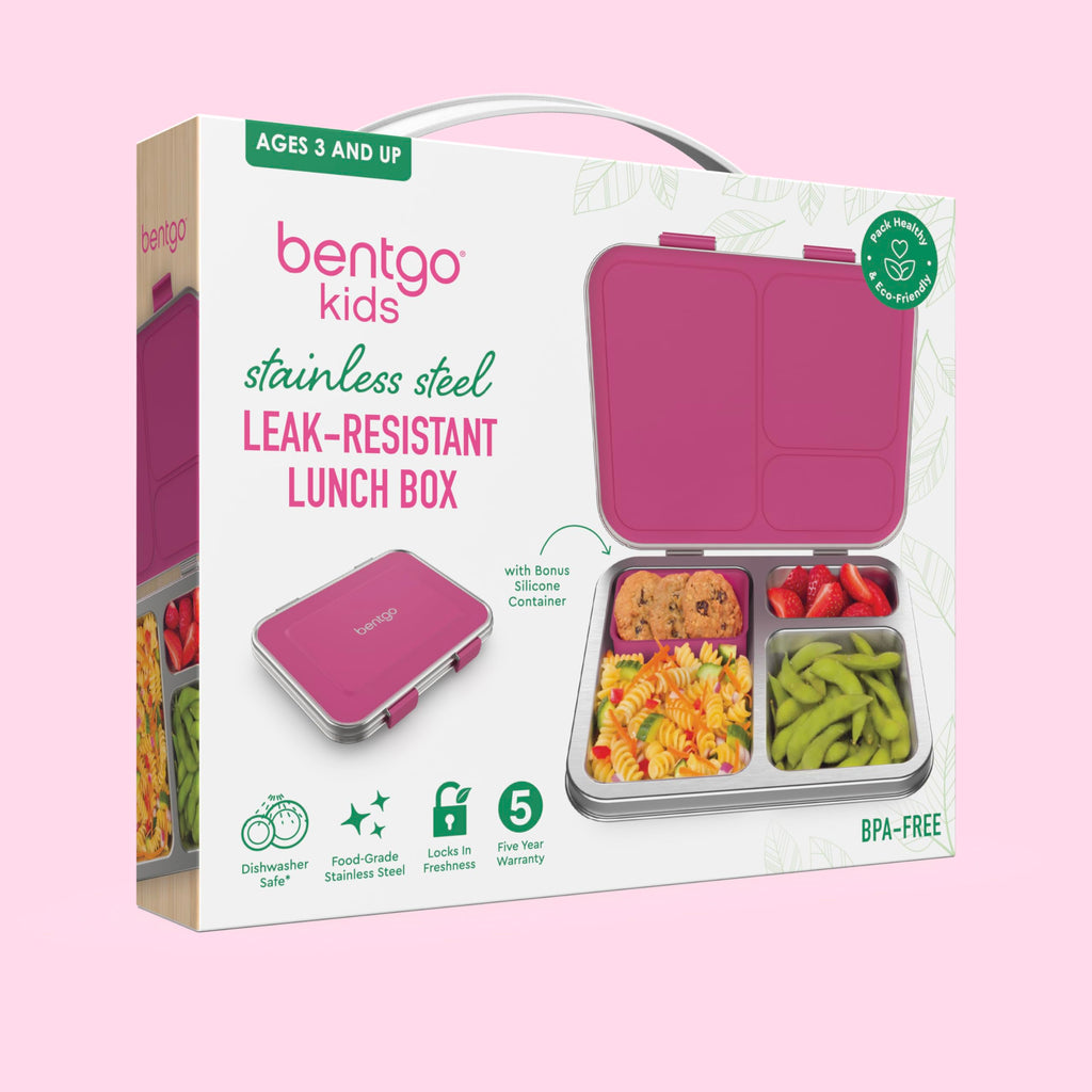 Bentgo Kids Stainless Steel Leak-Resistant Lunch Box - 3-Compartments with Bonus Silicone Container, Durable, Eco-Friendly, Dishwasher Safe, BPA-Free, Ideal for School, Ages 3+ (Blue)
