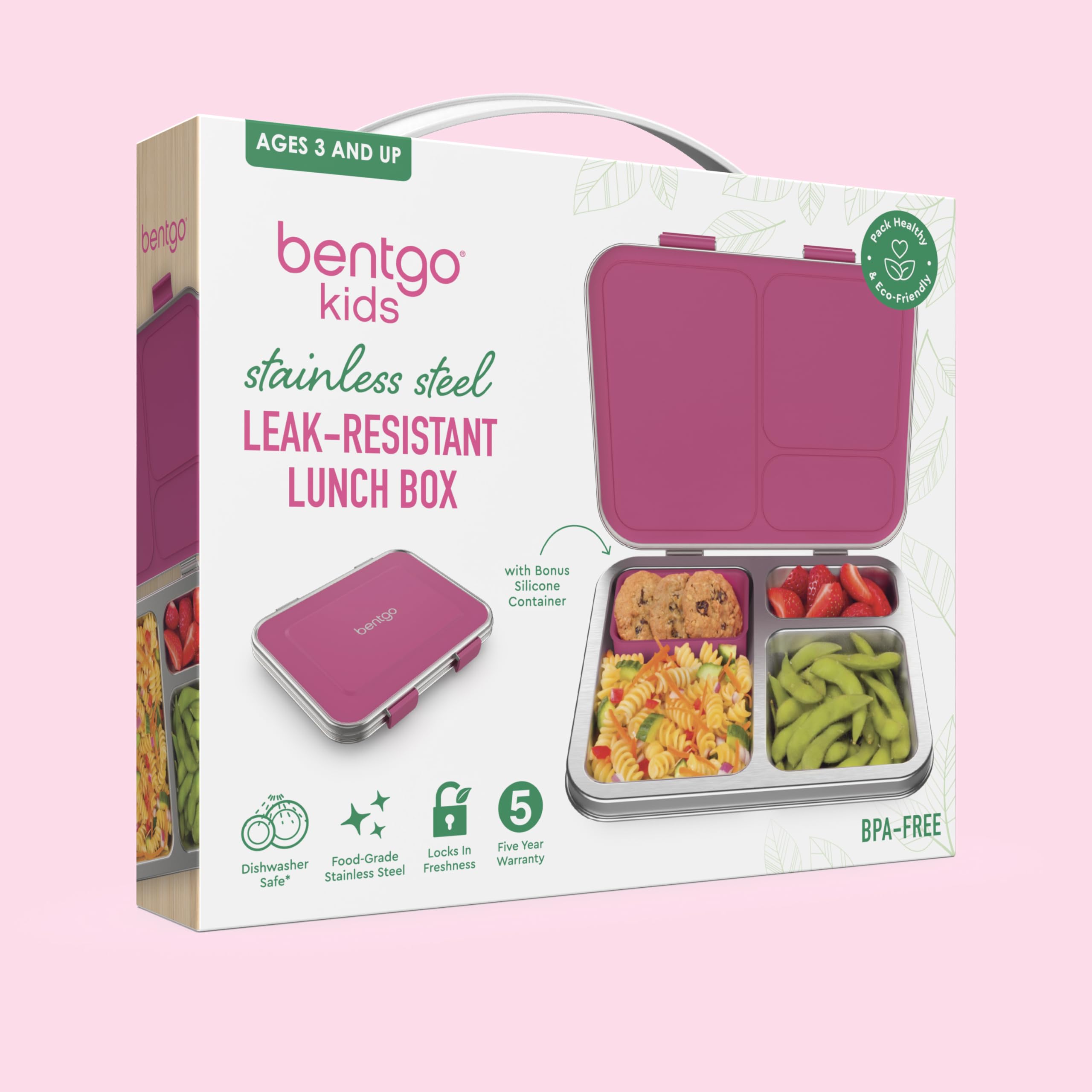 Bentgo Kids Stainless Steel Leak-Resistant Lunch Box - 3-Compartments with Bonus Silicone Container, Durable, Eco-Friendly, Dishwasher Safe, BPA-Free, Ideal for School, Ages 3+ (Blue)