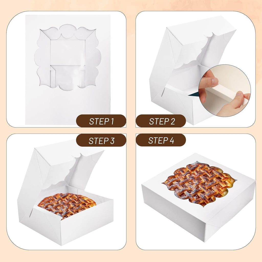 Valentine Gift 20 Pack Pie Boxes 10x10x3inch Bakery Boxes with Window Dessert Pastry Box for Pies,Cheesecakes and Chocolate Covered Strawberries (White)