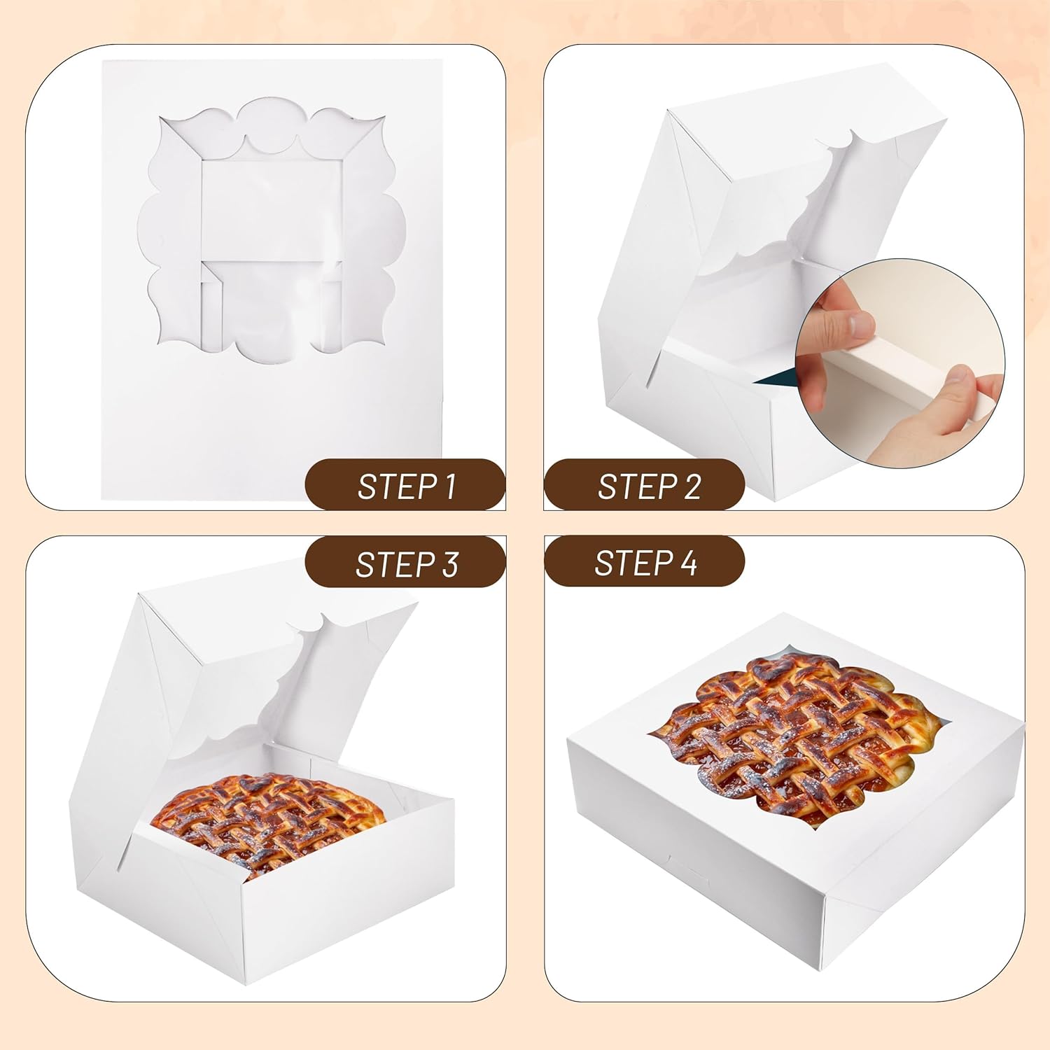 Valentine Gift 20 Pack Pie Boxes 10x10x3inch Bakery Boxes with Window Dessert Pastry Box for Pies,Cheesecakes and Chocolate Covered Strawberries (White)
