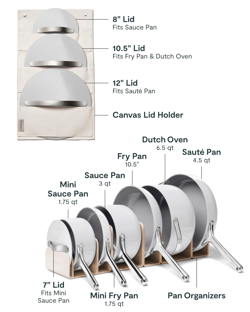 Caraway Non-stick Ceramic Cookware Set (12 Piece) Pots, Pans, Lids and Kitchen Storage - PFAS & PFOA Free - Oven Safe Pan Set & Compatible with All Stovetops - Cream