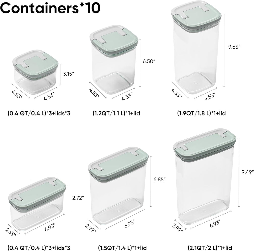 CAROTE Easy-open Airtight Food Storage Containers with Lids, 20 PCS Durable Plastic Kitchen Storage Containers for Dry Food/Fruit, Leakproof, BPA-Free, Sage Green/Grey