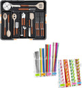 Homecor Silverware Organizer - Expandable Large Kitchen Drawer Organizer Utensil Organizer with 2 Removable Knife Blocks & 2 PACK Acrylic Straw Holder for Cabinet Door