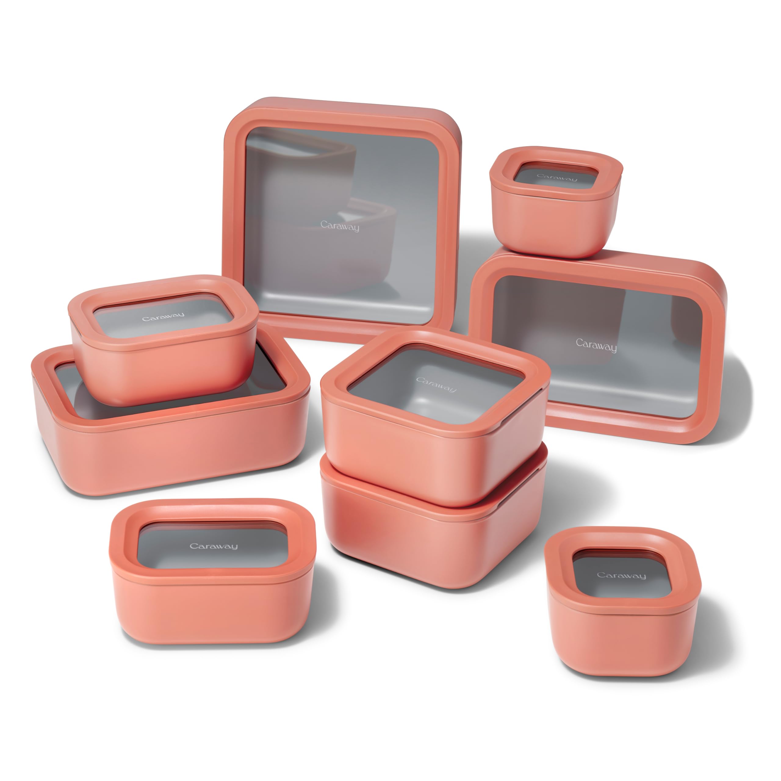 Caraway 13pc Glass Food Storage Container Set - Easy to Store, Non Toxic Lunch Box - with Glass Lids - Includes Storage Organizer - Cream