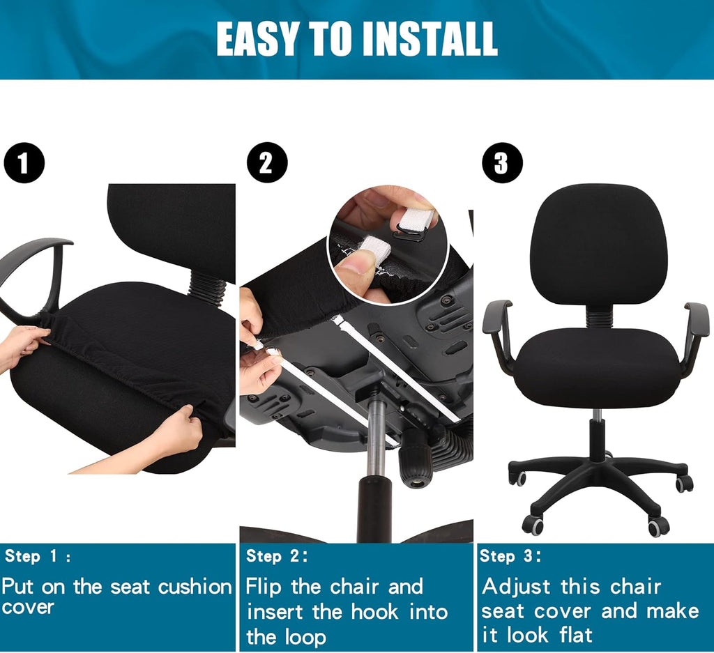Smiry Stretch Jacquard Office Computer Chair Seat Covers, Removable Washable Anti-dust Desk Chair Seat Cushion Protectors - Black
