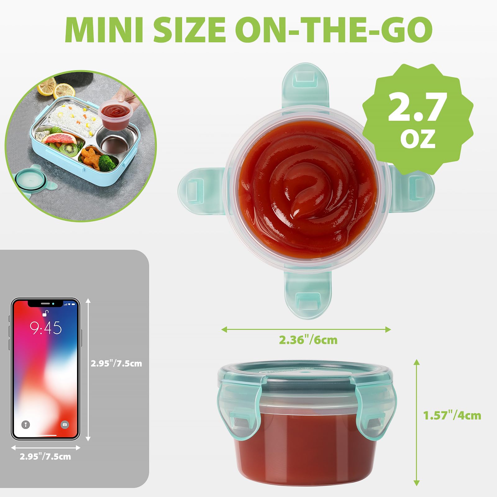 Freshmage Salad Dressing Container to Go, [6 Pack] 2.7 oz Small Condiment Containers with Leakproof Lids for On-the-Go Meals, Reusable Sauce Containers BPA-Free