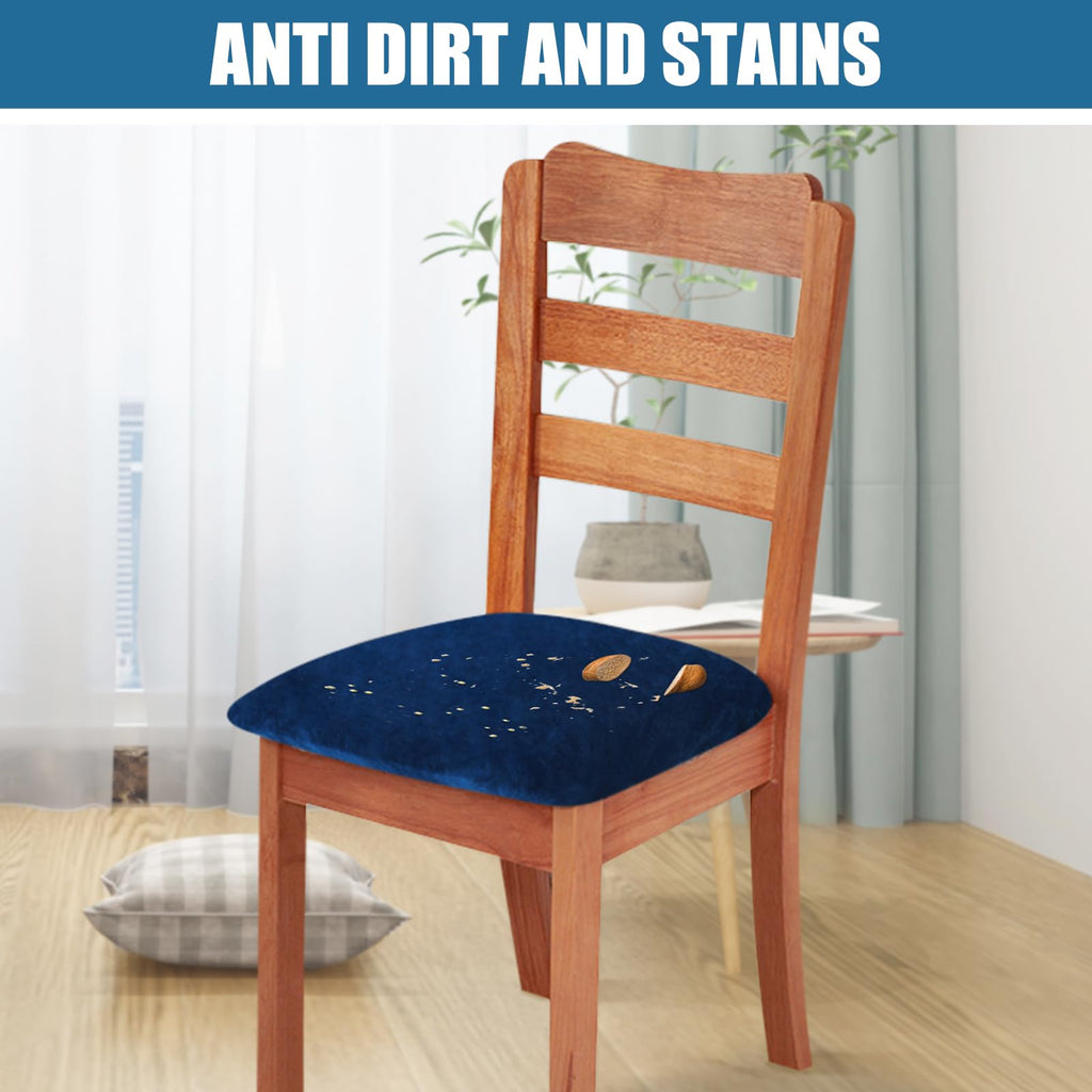 Smiry Velvet Seat Covers for Dining Room Chair Set of 4, Stretch Fit Removable Washable Chair Seat Cushion Protector Slipcovers with Ties, Black