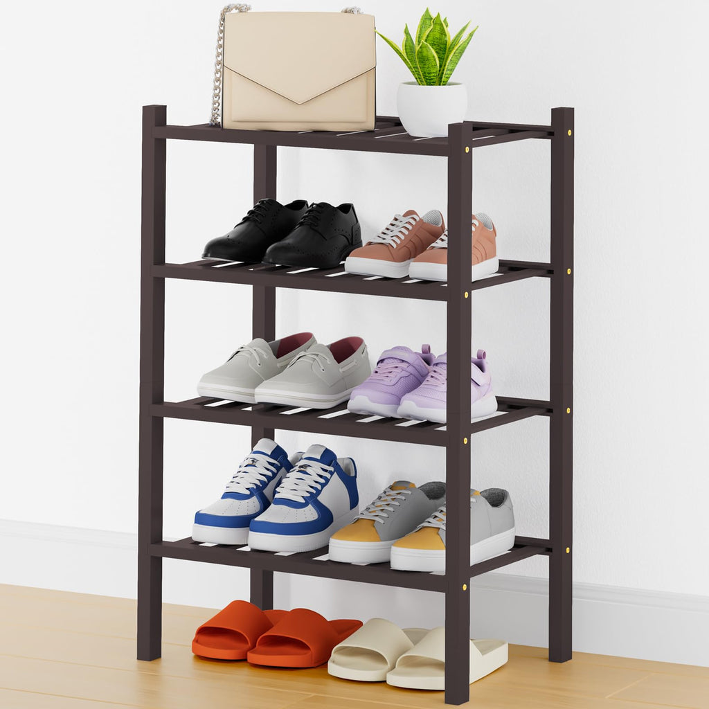 Smiry Shoe Rack, 3 Tier Bamboo Shoe Organizer, Stackable Free Standing Wooden Shoe Storage Shelf for Closet, Entryway, Front Door Entrance, Natural