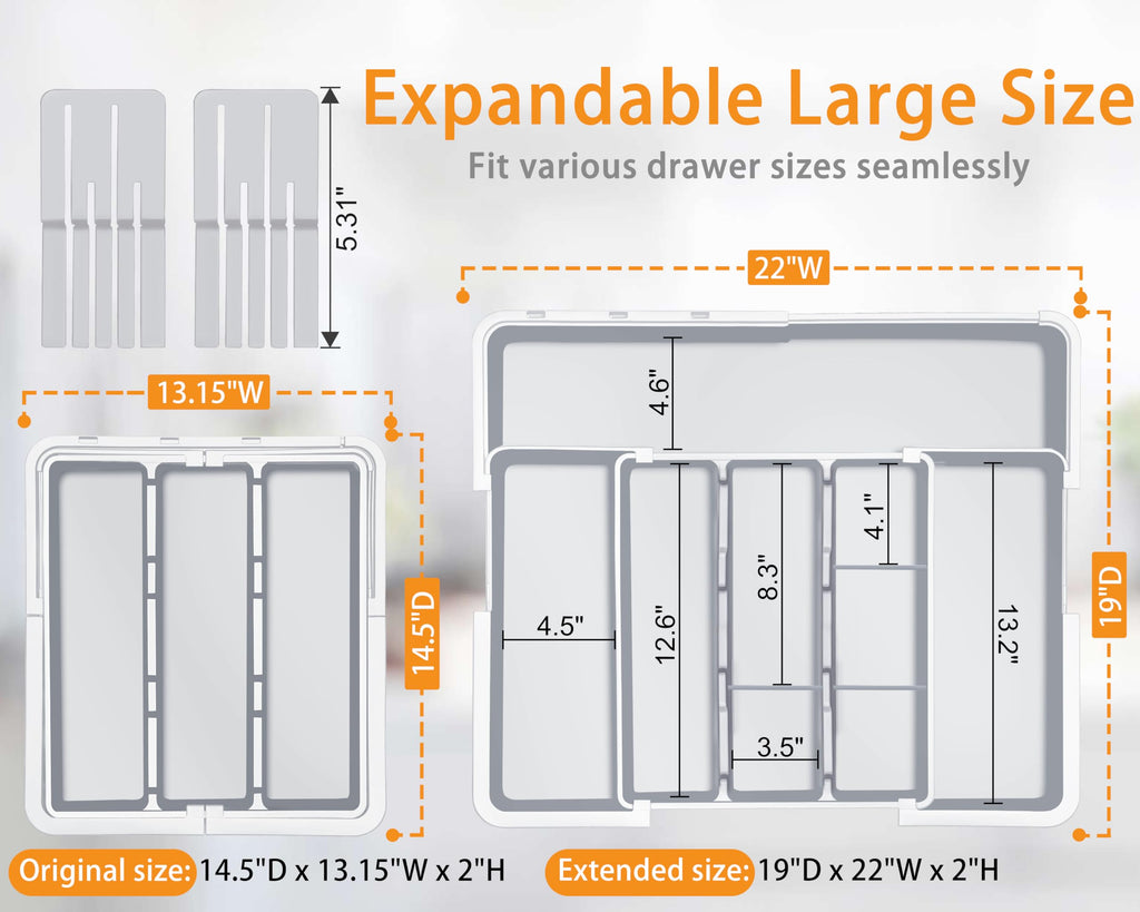 Large Utensil Drawer Organizer for Kitchen, Expandable Silverware Organizer Utensil Holder, Cutlery and Flatware Cooking Tray, Kitchen Drawer Organizers and Storage with Removable Knife Block, Black