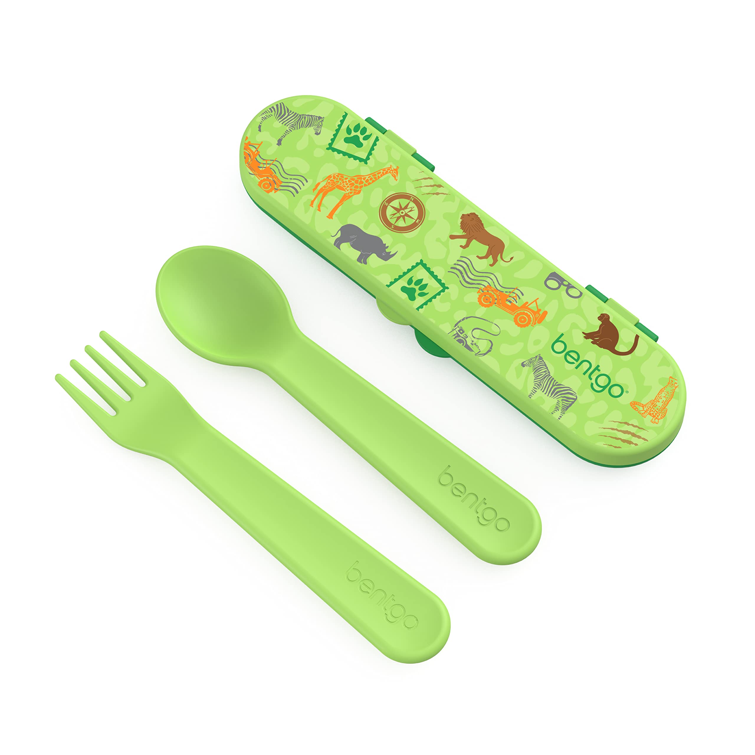 Bentgo Kids Utensil Set - Reusable Plastic Fork, Spoon & Storage Case BPA-Free Materials, Easy-Grip Handles, Dishwasher Safe Ideal for School Lunch, Travel, Outdoors (Rainbows and Butterflies)
