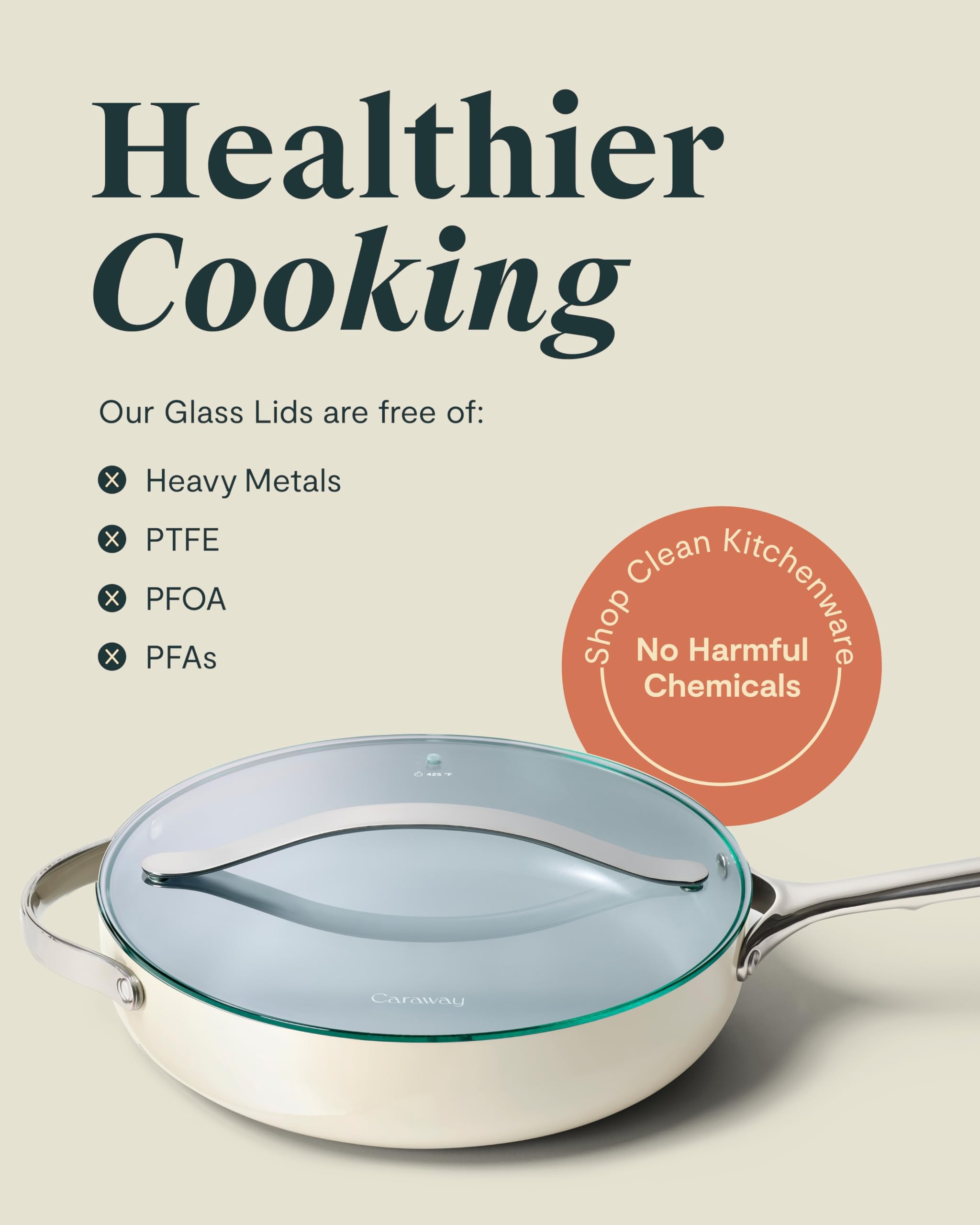 Caraway 10.5" Glass Lid for Pots and Pans - Made With Tempered Glass - Sized to Fit Caraway Ceramic-Coated & Stainless Steel Cookware