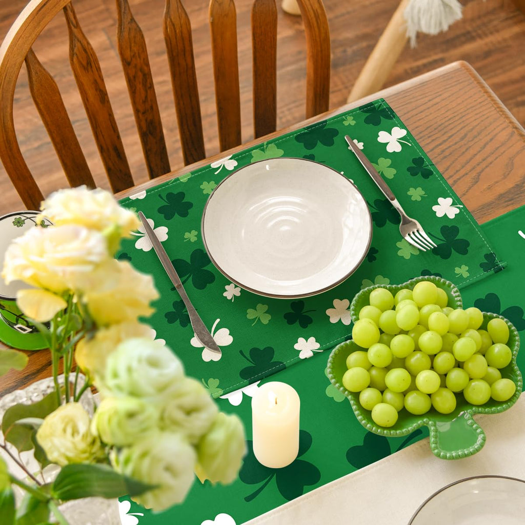 Artoid Mode Green Shamrock St. Patrick's Day Placemats Set of 4, 12x18 Inch Seasonal Spring Table Mats for Party Kitchen Dining Decoration