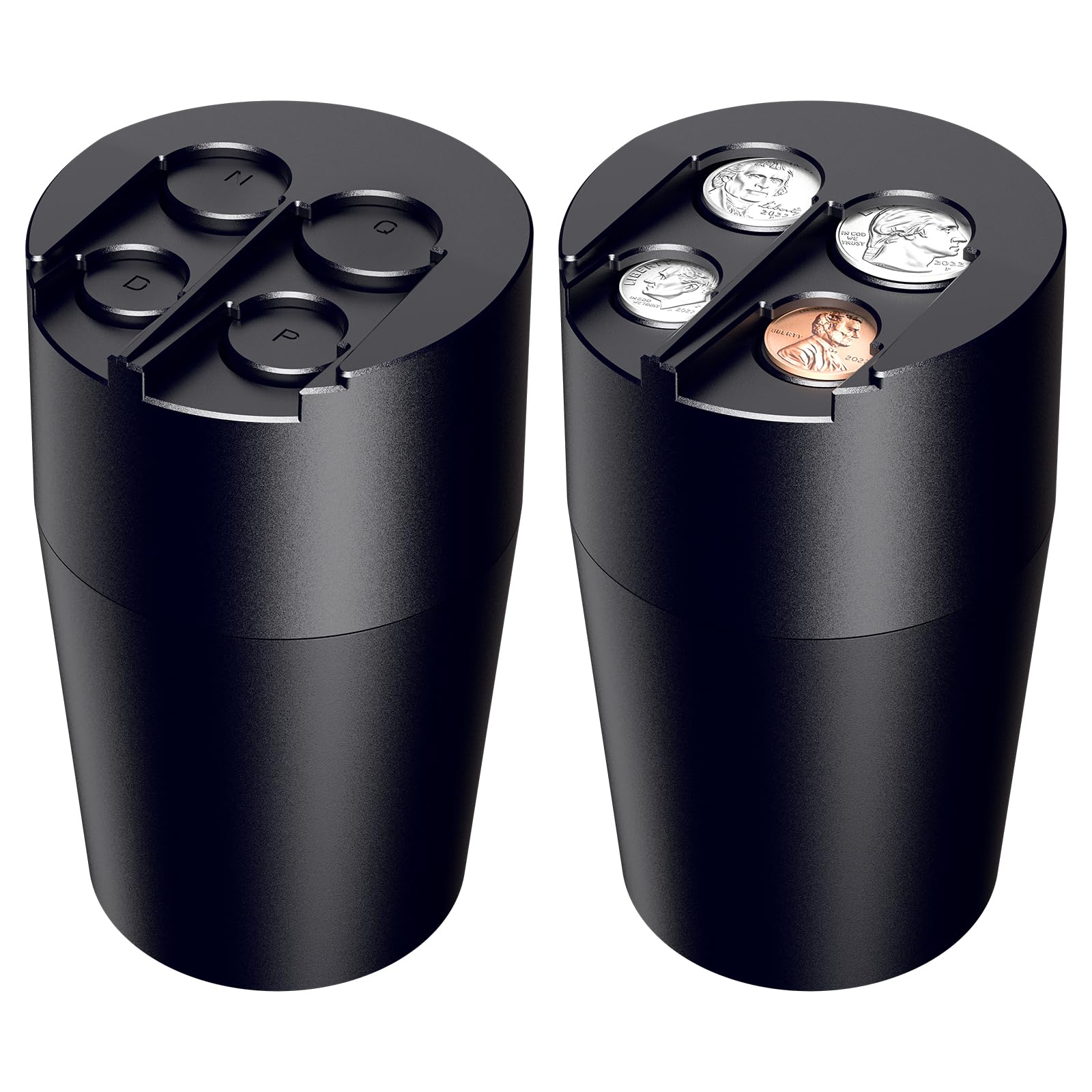 Zeyitian Coin Holder for Car, 250-Coin Capacity Change Coin Holder, Coin Organizer for Most Car, Dispenses Pennies, Quarters, Dimes, Nickels (Black, 1Pack)