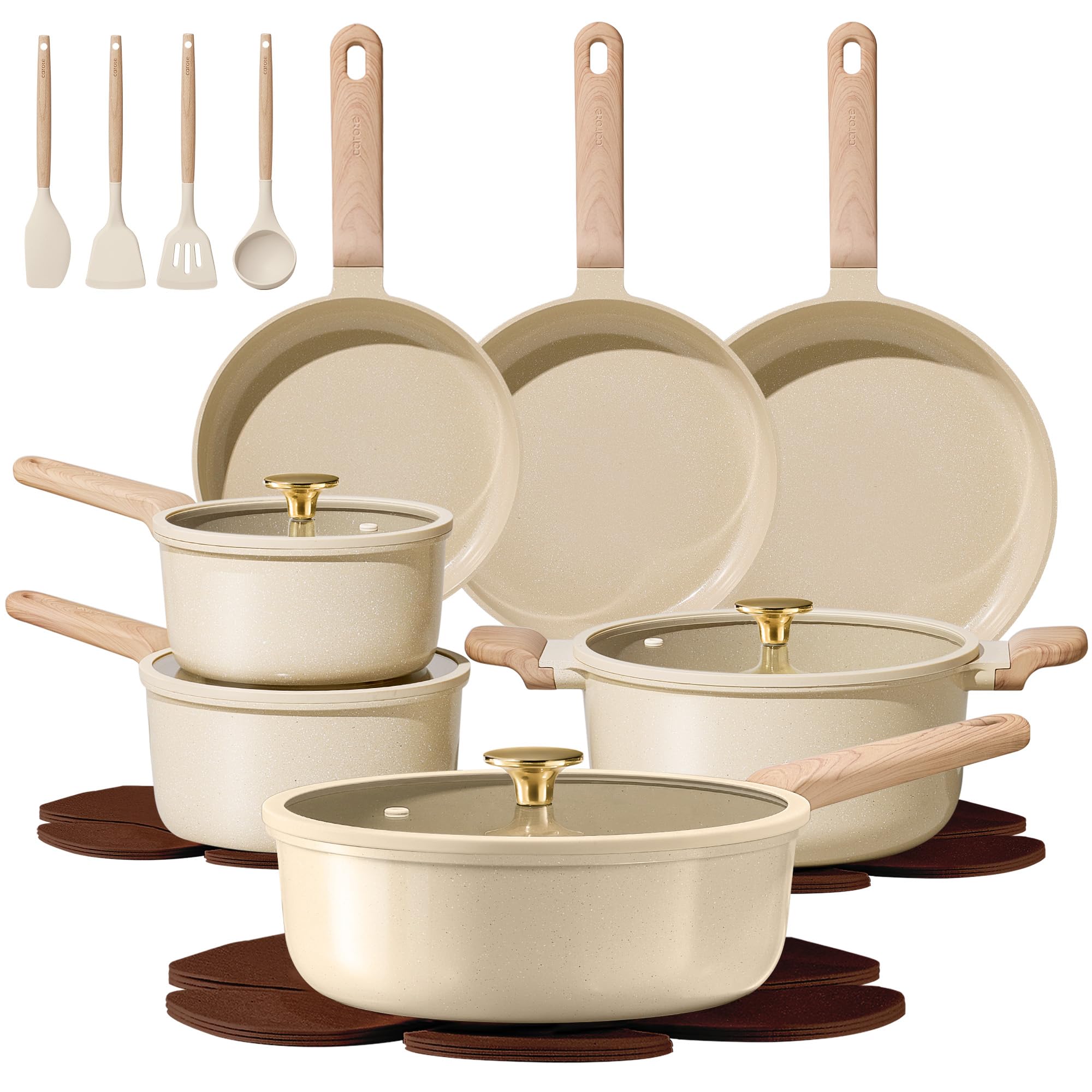 CAROTE 14Pcs Pots and Pans Set Non stick, Ceramic Cookware Set, Non-toxic Kitchen Cooking Set, PFAS and PFOA Free