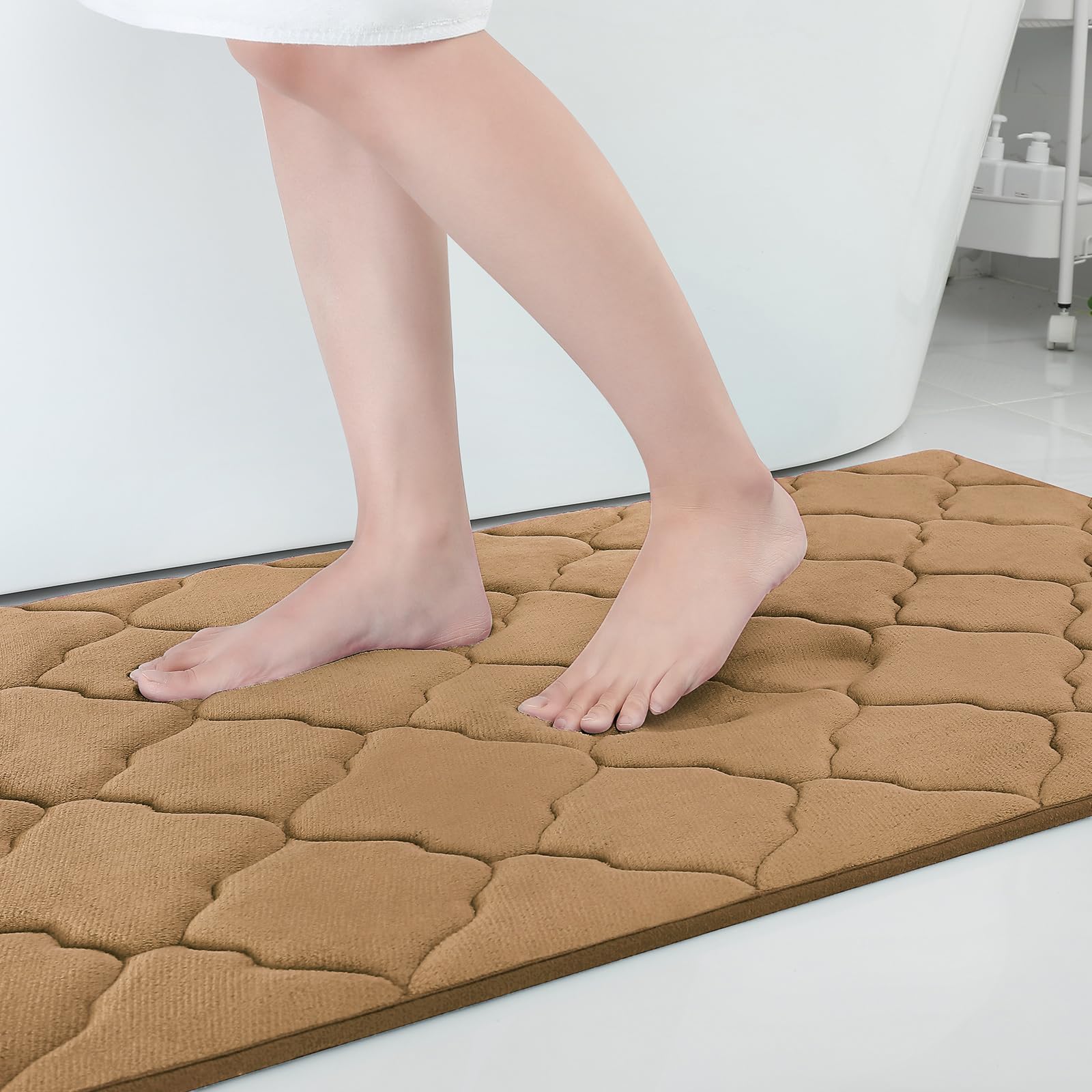 OLANLY Memory Foam Bath Mat Rug 24x16, Ultra Soft and Absorbent Bathroom Rugs, Non-Slip, Comfortable, Machine Washable Bath Carpet for Bathroom Floor, Tub, Shower and Home Decor Accessories, Black