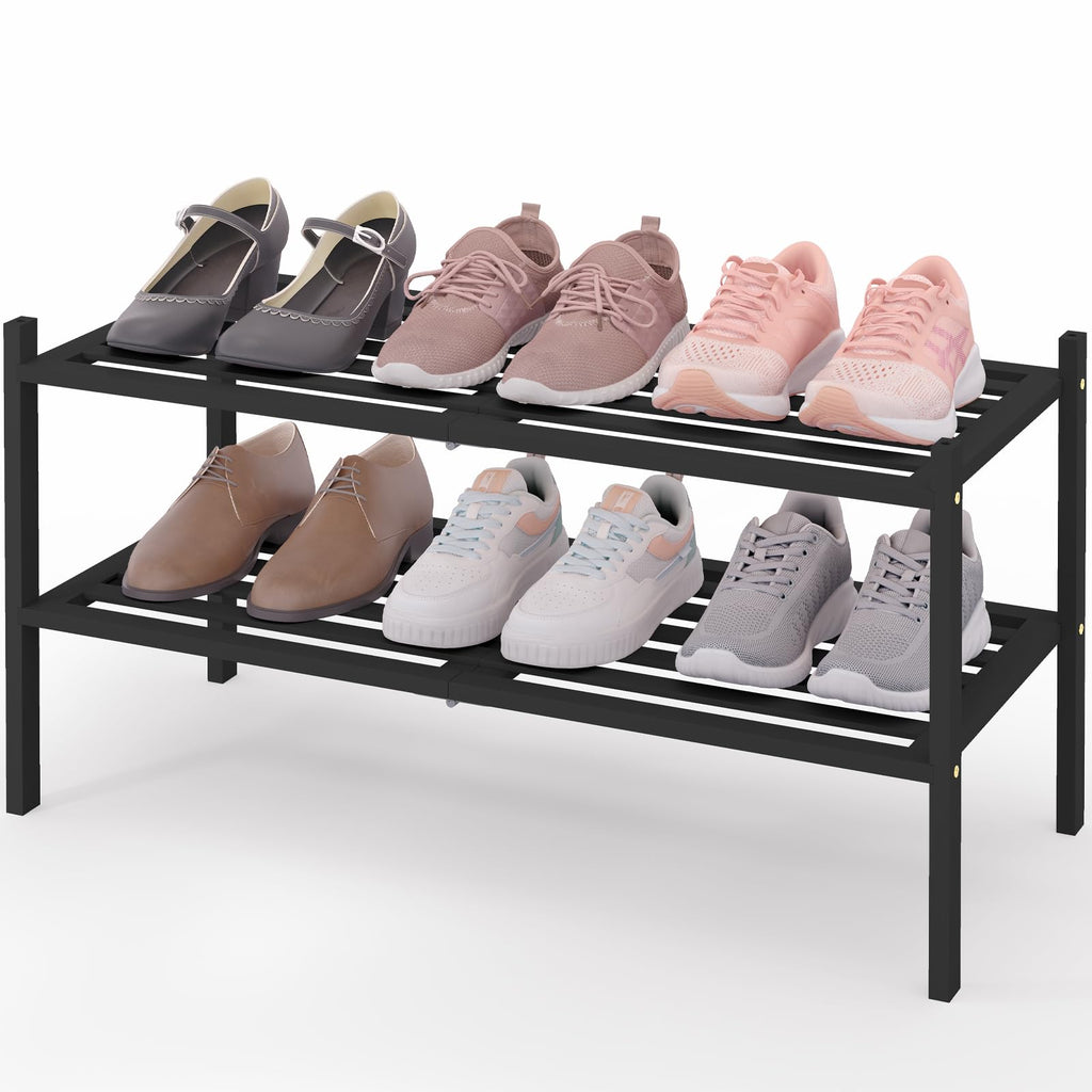 Smiry Bamboo Shoe Rack 3-Tier, Stackable Wooden Shoe Organizer for Entryway & Closet, Free Standing Wood Shoe Storage Shelf for Front Door & Small Spaces, Natural