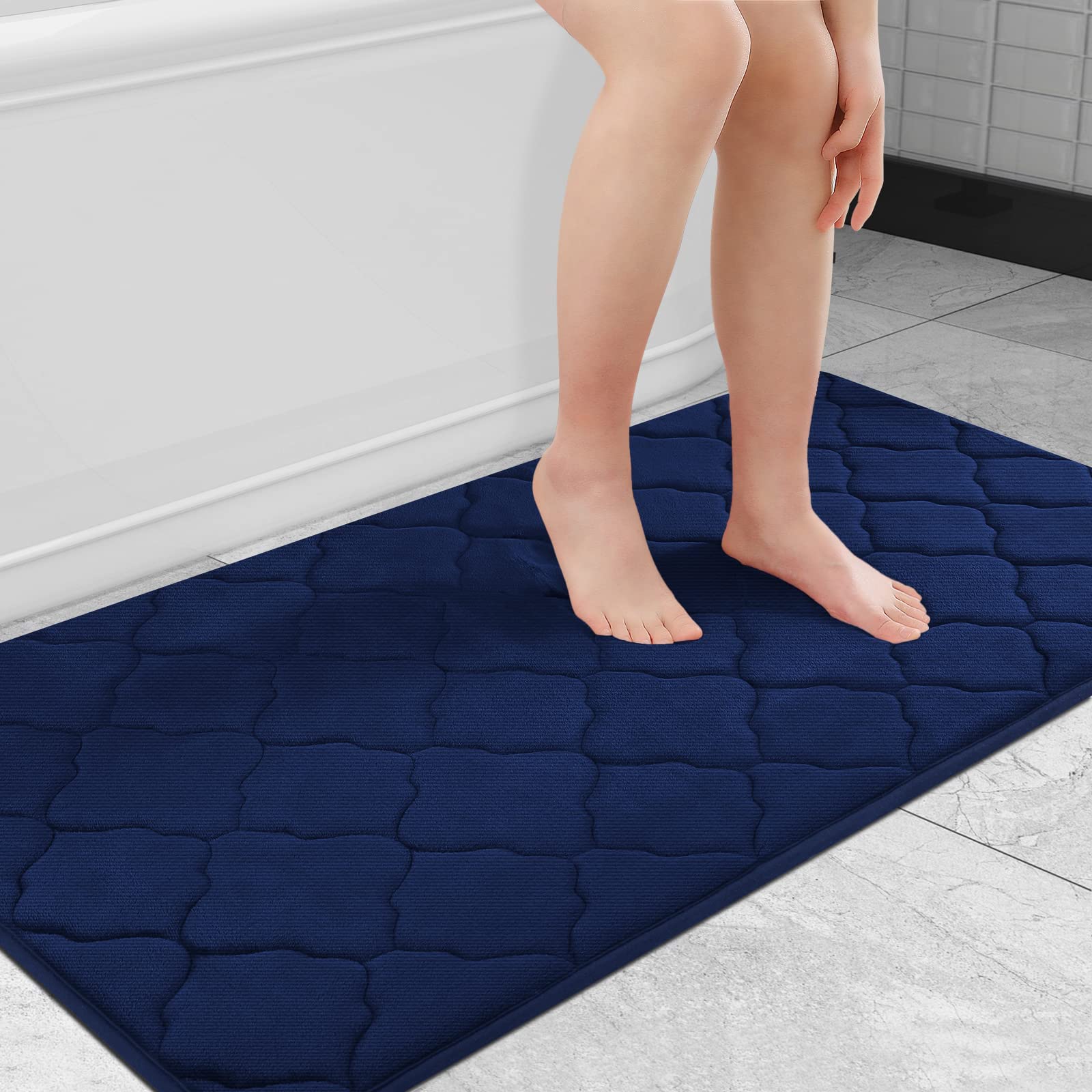 OLANLY Memory Foam Bath Mat Rug 24x16, Ultra Soft and Absorbent Bathroom Rugs, Non-Slip, Comfortable, Machine Washable Bath Carpet for Bathroom Floor, Tub, Shower and Home Decor Accessories, Black