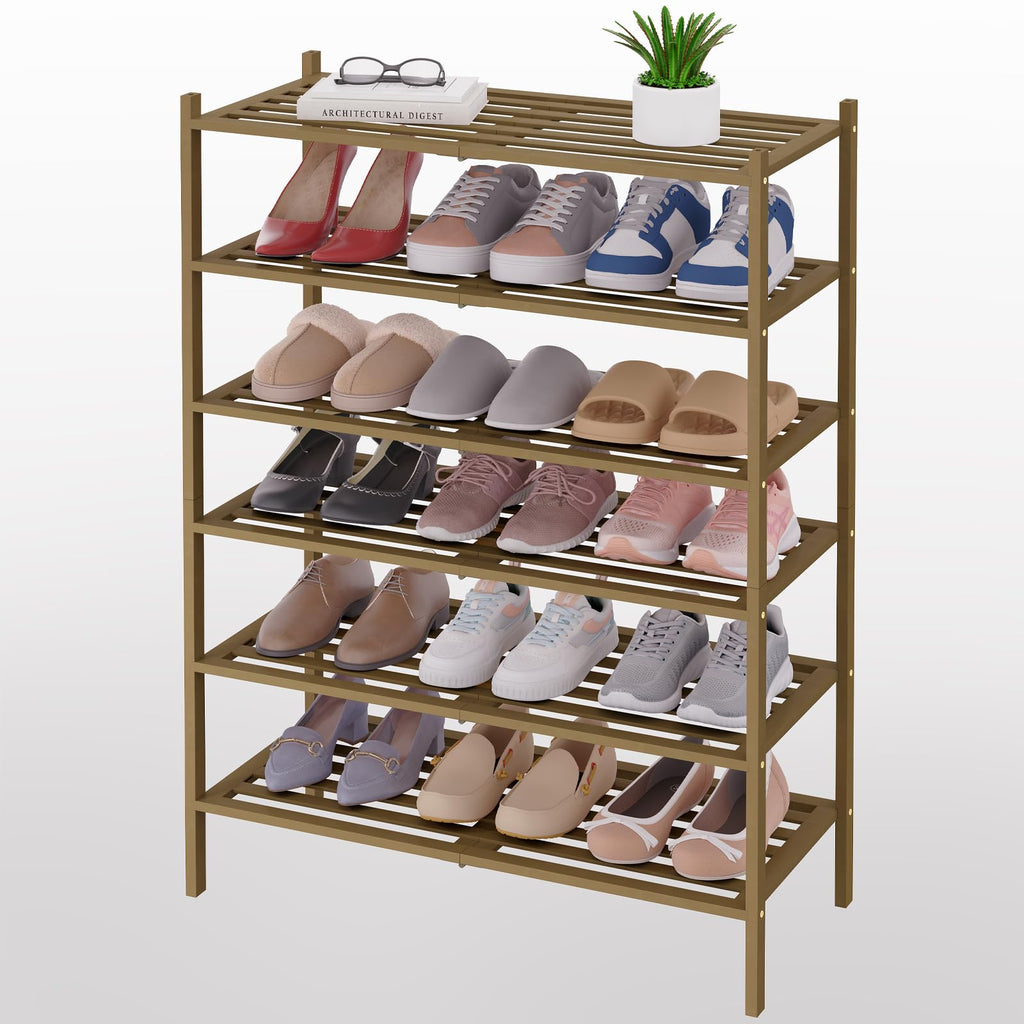Smiry Bamboo Shoe Rack 3-Tier, Stackable Wooden Shoe Organizer for Entryway & Closet, Free Standing Wood Shoe Storage Shelf for Front Door & Small Spaces, Natural