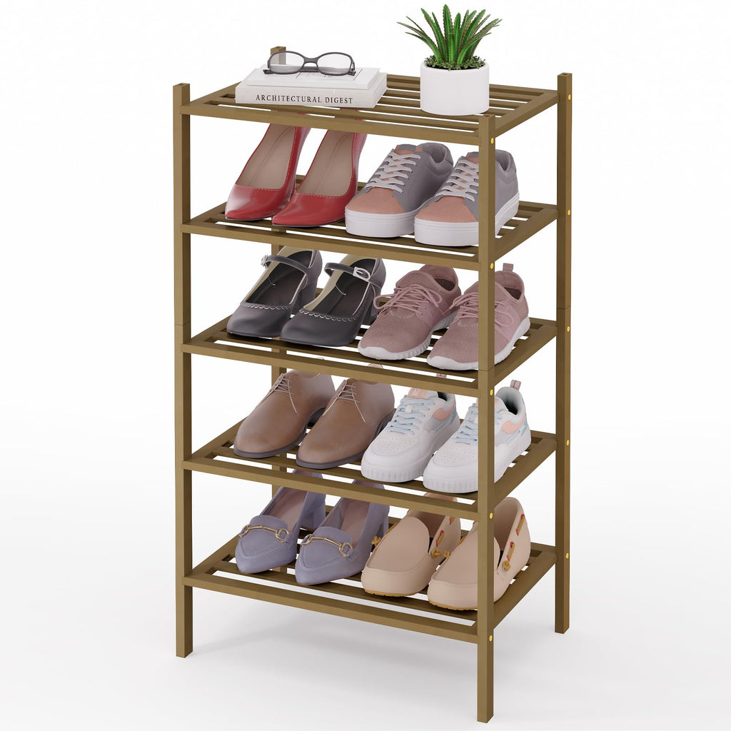 Smiry Bamboo Shoe Rack 3-Tier, Stackable Wooden Shoe Organizer for Entryway & Closet, Free Standing Wood Shoe Storage Shelf for Front Door & Small Spaces, Natural