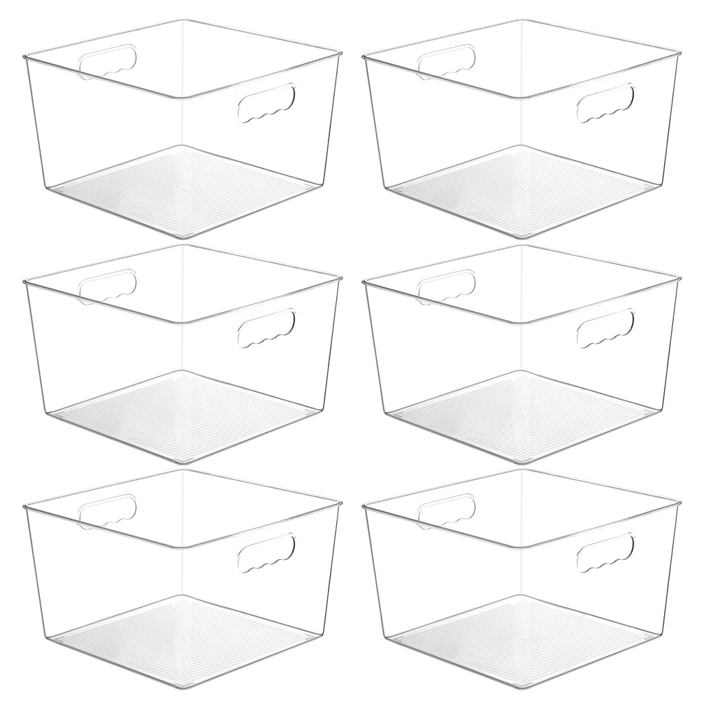 Vtopmart 4 Pack Extra Large Clear Plastic Storage Bins,11x11 Cube Acrylic Organizer Square Containers with Handle for Pantry,Closet,LaundryRoom,Kitchen,Bathroom,UnderSink Organization