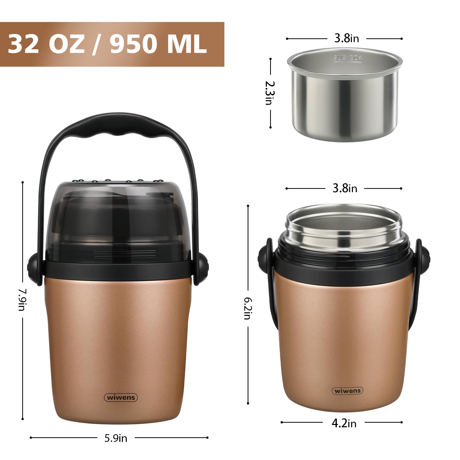 32oz Lunch Containers for Adults Kids Soup Thermo for Hot Food Jar Stainless Steel Insulated Vacuum Leak Proof Wide Mouth Thermal Bento Box with Spoon and Tritan Lid