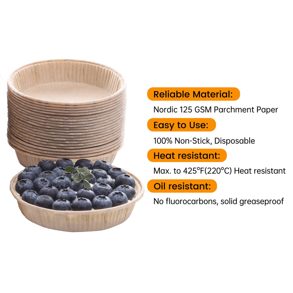 50pcs Paper Mini Tart Pans for Baking, mini pie tins 4Inch Mini Pie Pans, Non-stick, Unbleached, Disposable Quiche Baking Dish,Oven safe, Microwave safe