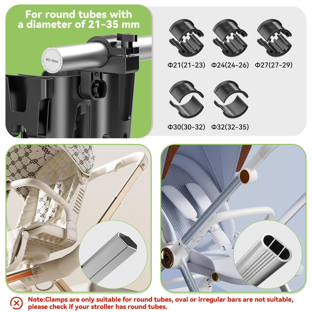 KDD Stroller Cup Holder with Phone Holder, 3-in-1 Removable Bottle Holder, 360 Degrees Rotation Drink Holder for Wheelchair, Stroller, Bike, Walker, Scooter, Bicycle, Uppababy, Bugaboo, Britax