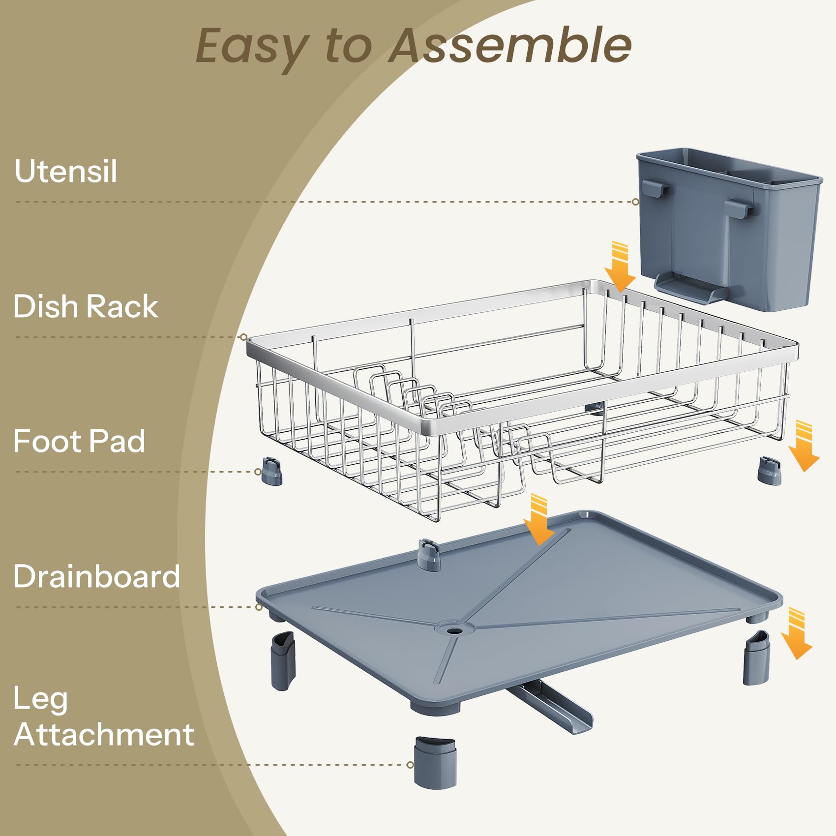 SNTD Dish Drying Rack - Small Dish Rack for Kitchen Counter, Stainless Steel Dish Drainer with Utensil Holder and Drainboard, 11" W x 15" L (Black)