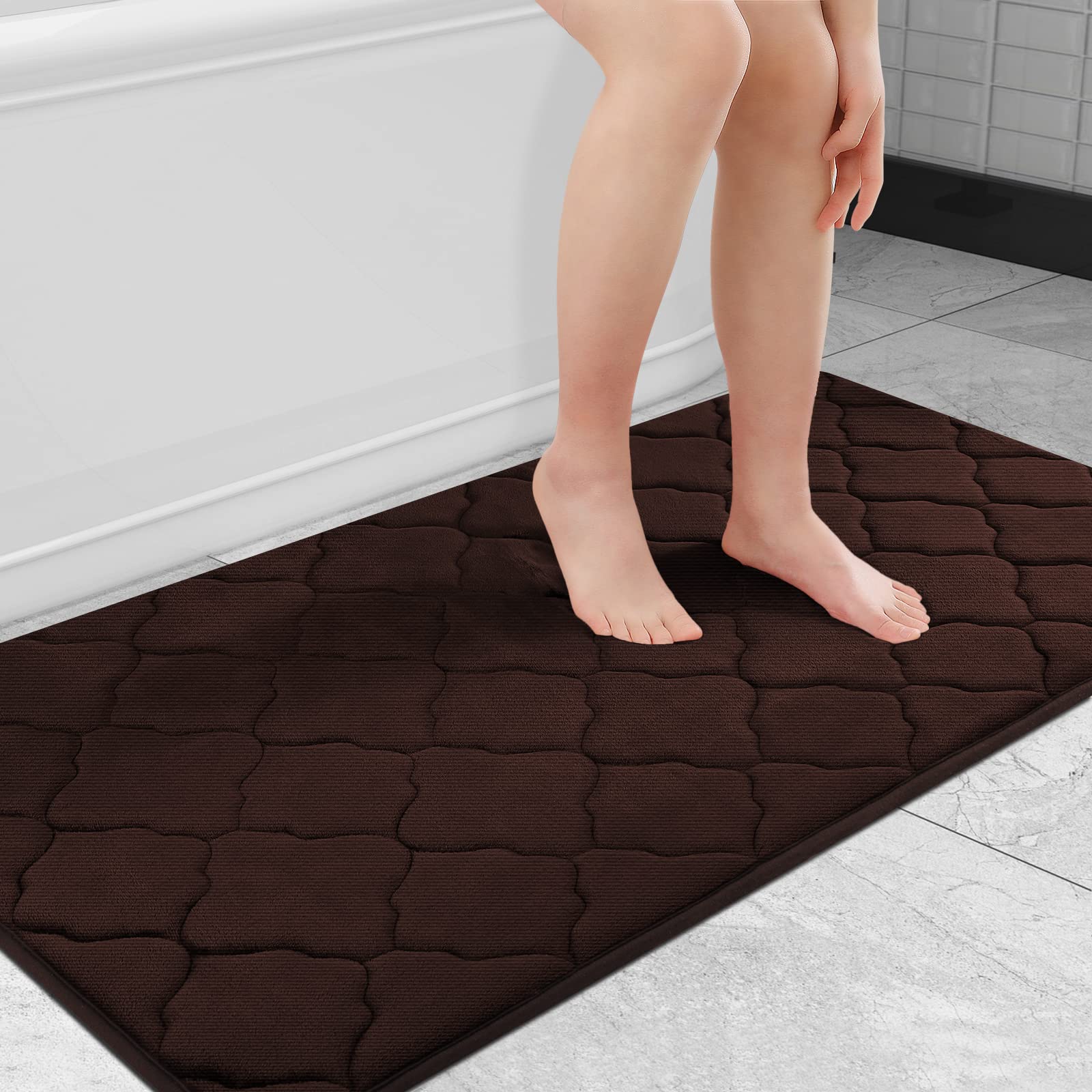 OLANLY Memory Foam Bath Mat Rug 24x16, Ultra Soft and Absorbent Bathroom Rugs, Non-Slip, Comfortable, Machine Washable Bath Carpet for Bathroom Floor, Tub, Shower and Home Decor Accessories, Black